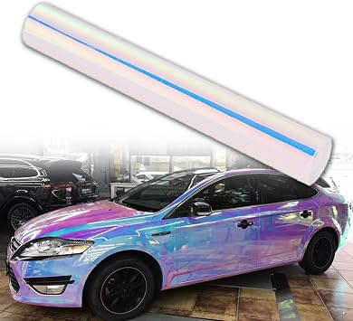 Holographic Laser White Rainbow Finished Chrome Car Vinyl Wrap Glossy Color Change Adhesive Car Vinyl Roll 53 x 157.48
