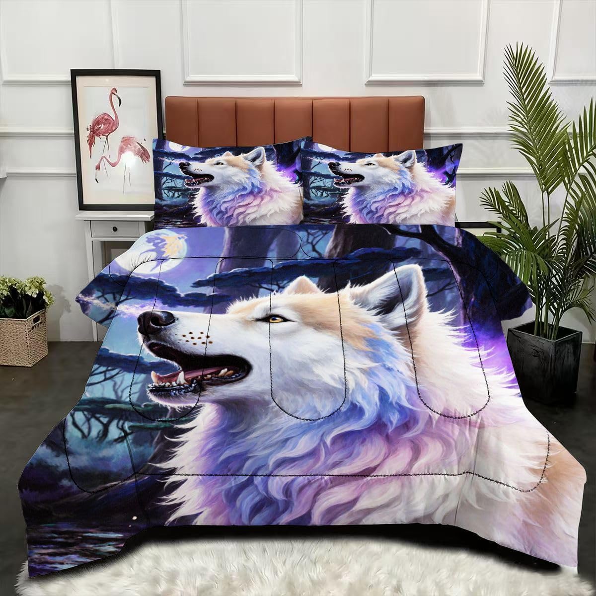 Couette 220x240 loup imprimé 3D parure de lit sans housse 4 saisons avec taies 65x65