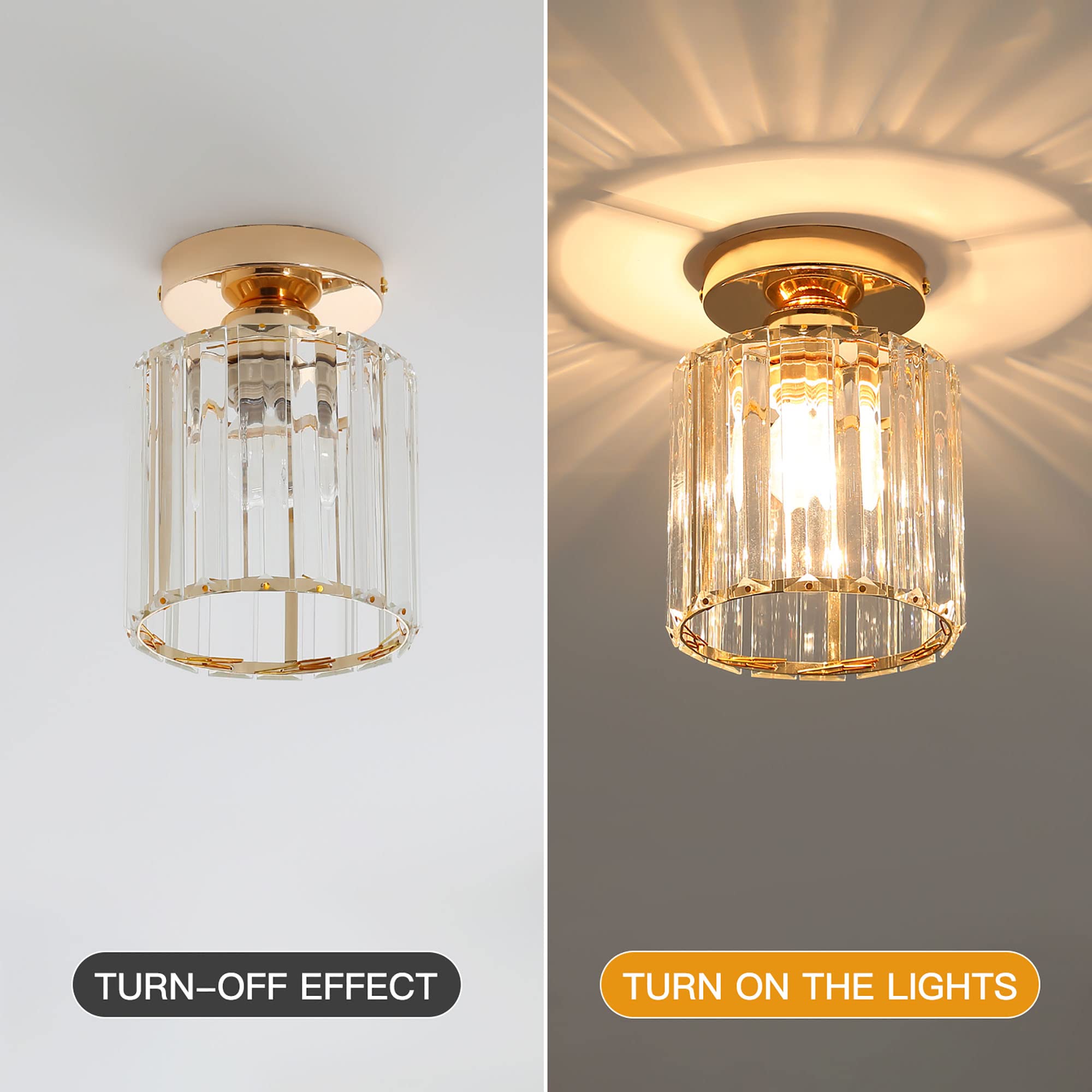 Moderna Luz De Techo De Cristal, Mini Lámpara De Techo De Cristal Dorado E27 Araña Redonda, Para Pasillo Entrada Cocina Dormitorio Sala De Estar Iluminación
