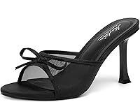 Mostrin Women's Kitten Heel Mules with Bow - Round Toe Slip-On Stiletto Backless Sandals for Party & Daily Wear