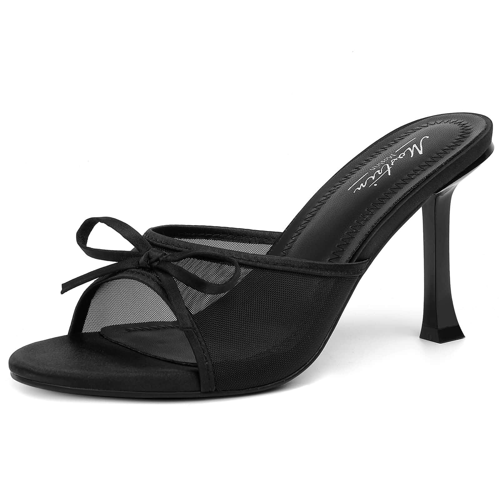 Mostrin Kitten Heels for Women Round Toe Heels With Bow Vintage Mules Sexy Slip on Stiletto Backless Sandals for Party Daily