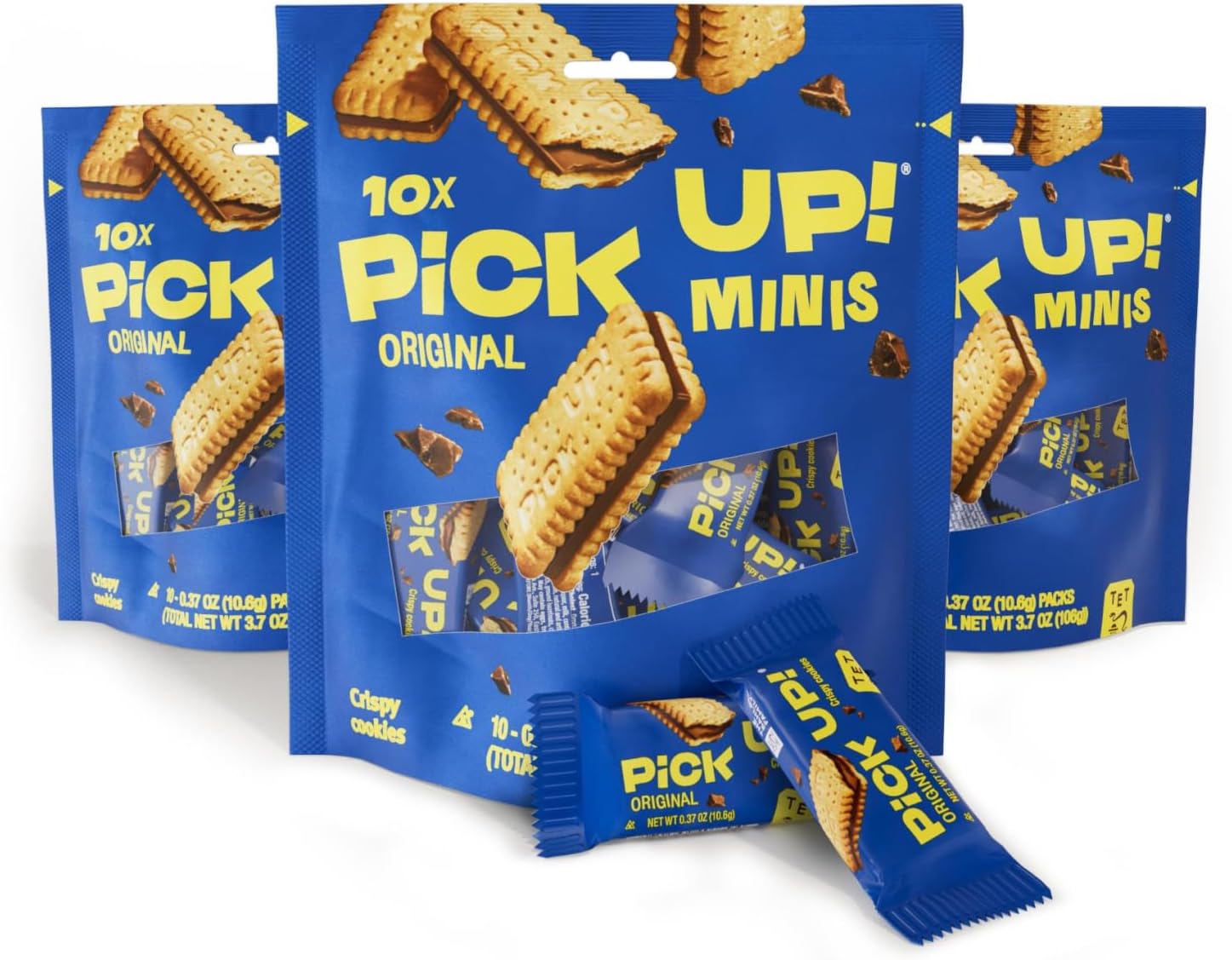 PiCK UP! Minis Original (3 Bags, 3x10 individual cookies, 30 cookies total) - German chocolate sandwiched between two crisp biscuits - Kosher (0.37 oz single servings individually wrapped)