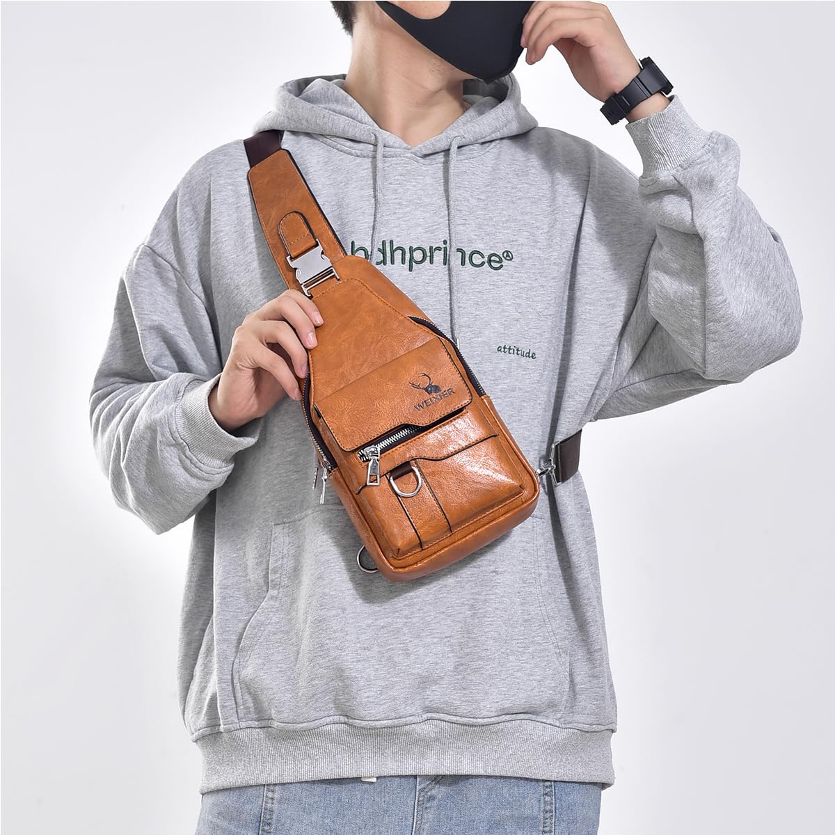 A-QMZL Sacoche Homme Bandouliere Sac de Poitrine Sac business Sac de Loisir Sac a Dos PU Cuir Pochette Epaule Sac à Dos de Voyage pour Homme Femme