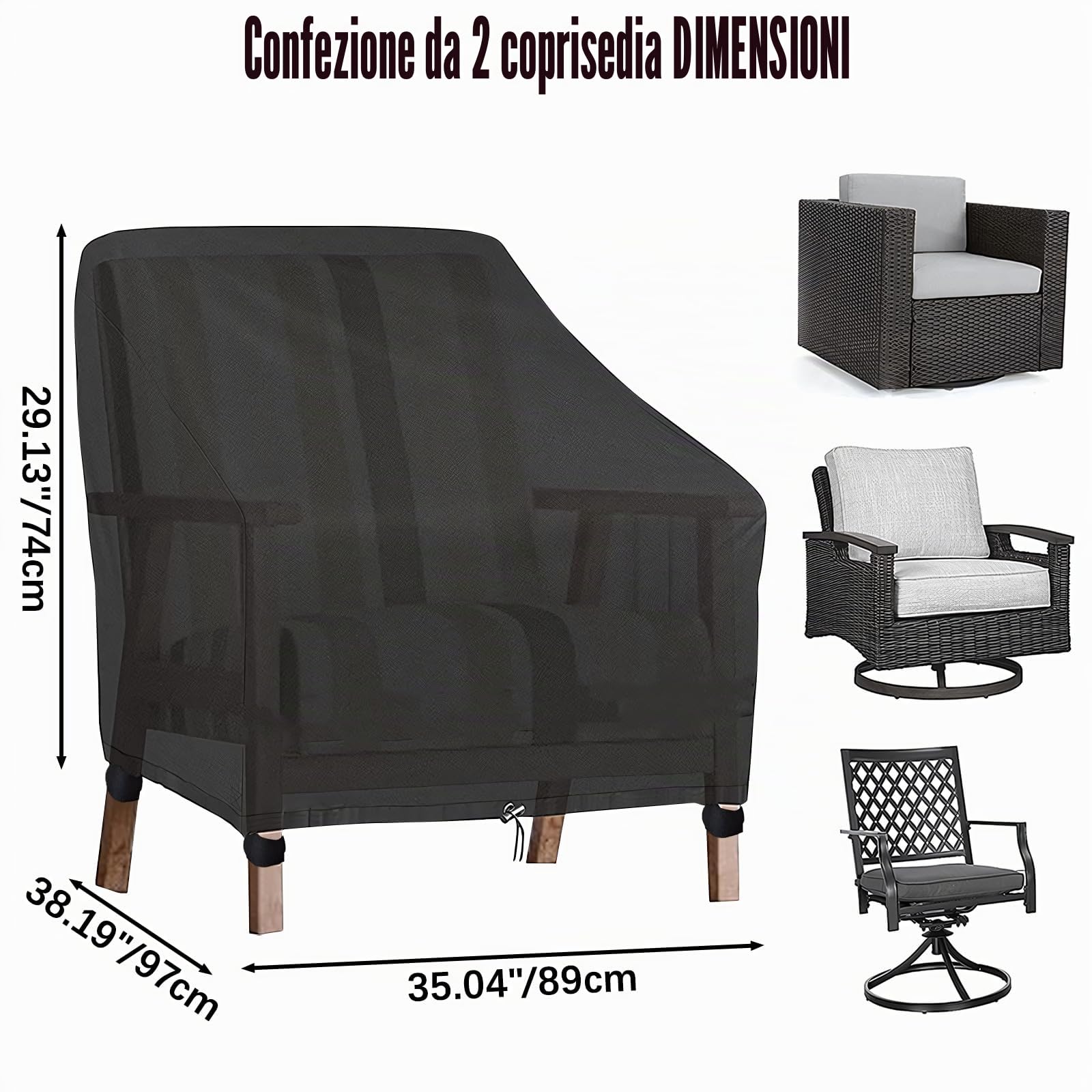 2 Pezzi Copertura Sedie Esterno, Fodera Sedies Giardino, Copri Sedie Esterno Impermeabile, Antipolvere, Resistente ai Raggi UV Copertura per Sedie da Giardino 600D Poliestere 35.04" x 38.19" x 29.13"