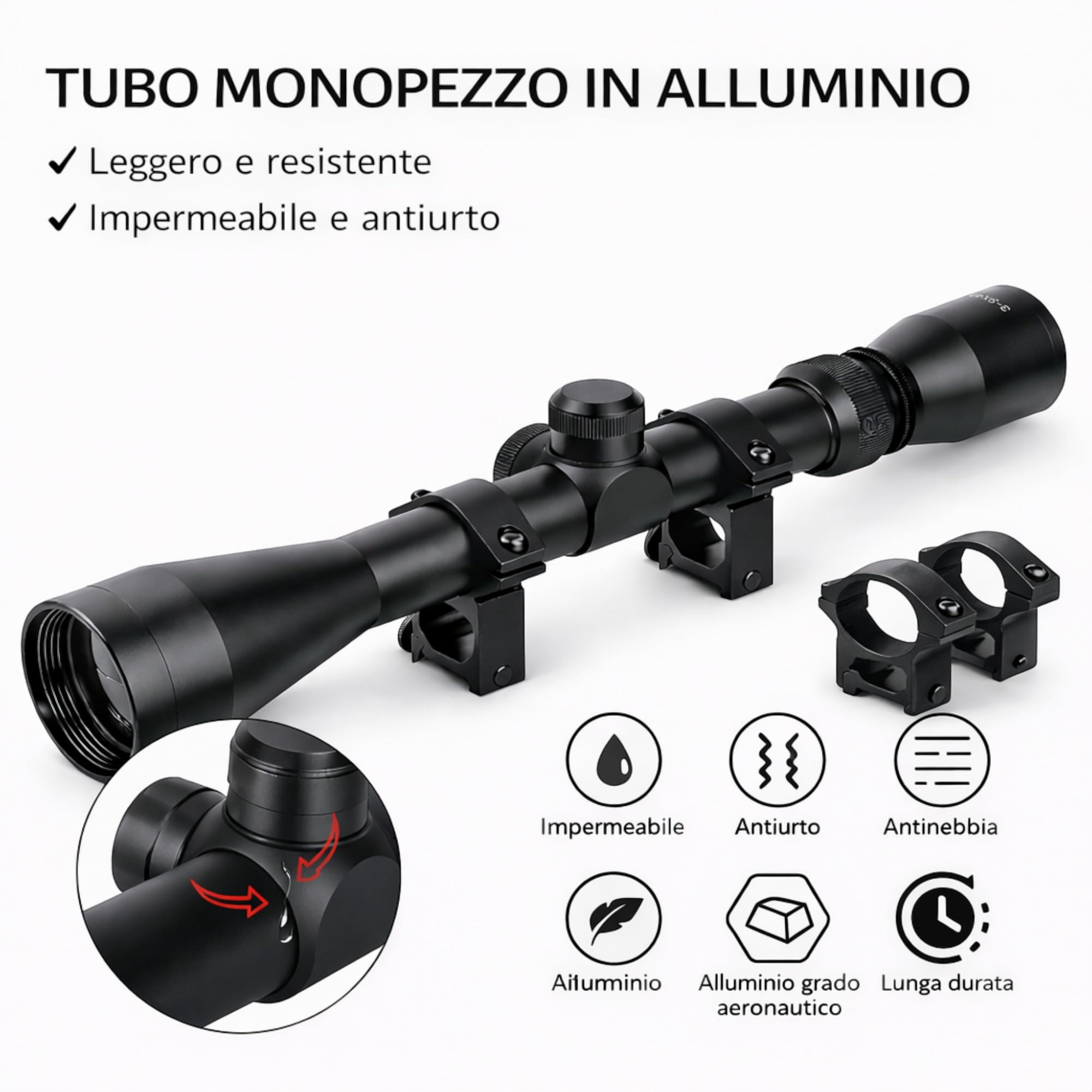 Topolenashop Mirino Ottico di Precisione 3-9x40 per Fucile e Carabina – Zoom Regolabile – Ottica Antiriflesso Antinebbia – Uso Caccia e Tiro Sportivo | MC-1/HD130