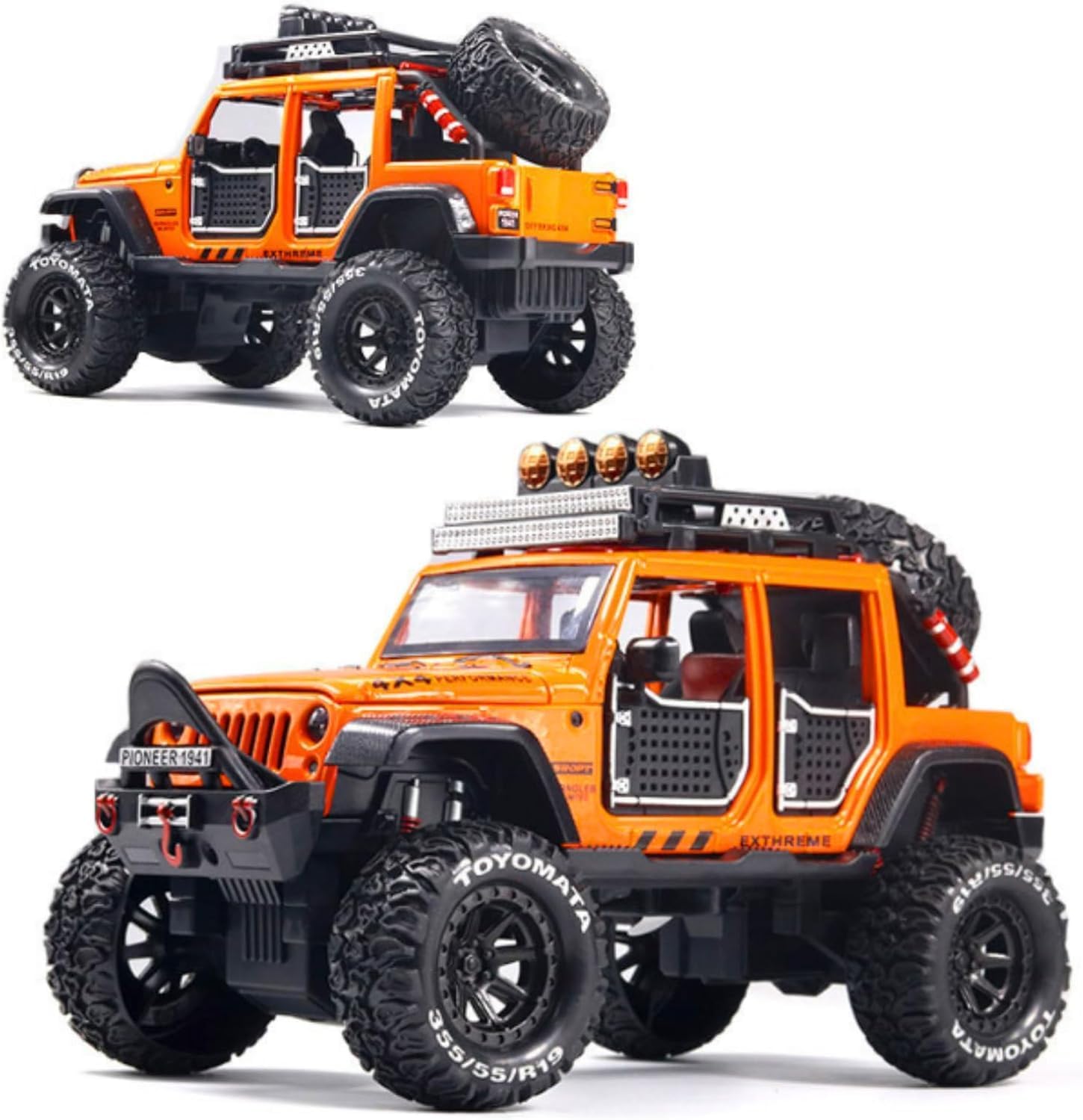 Nerfle Die Cast Jeep Wrangler Rubicon Model Toy Car - 1:24 Alloy Metal Diecast Model with Light & Music, Pull Back Function, Perfect for Kids, Boys, Collectors, and Gifts (Random Color)