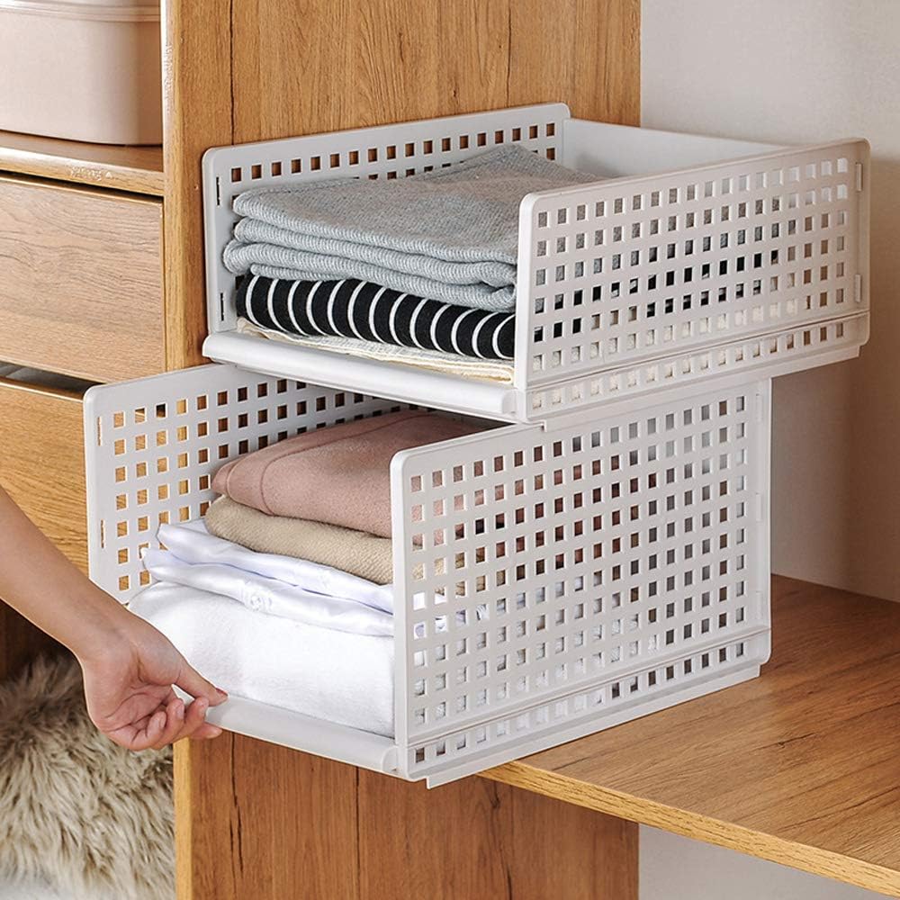 HomiecoStackable Wardrobe Storage Organiser Plastic Detachable Shelves Closet Storage Baskets Cube Drawers Storage Boxes Divider for Clothes Underwear Dressers