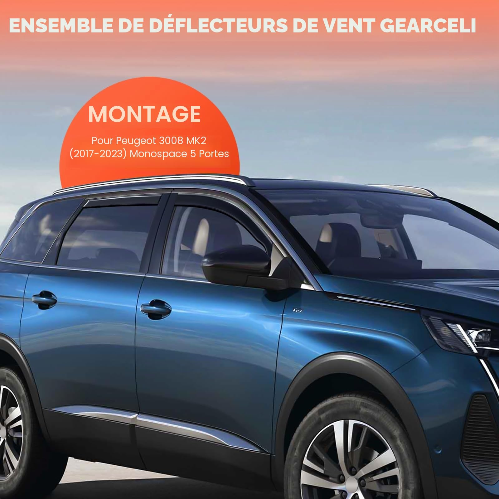 4 pièces Déflecteurs de vent, pare-pluie pour vitres, compatible avec Peugeot 3008 MK2 5 portes 2017-2023, protection contre la pluie et le vent