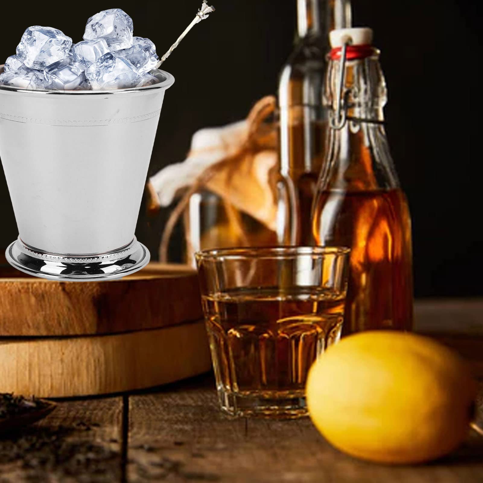 MISNODE Stainless Steel Beer Mug Cocktail Mug Retro High Stability Beer Mug Drinking Cup for Tea Coffee Beer, Coffee Mug Bar Supplies for Home Bar Office(Classic Silver)