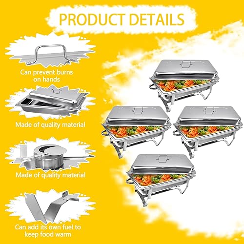 Miniatura 3 de Erweater Juego de platos para bufé, 4 unidades de 8 cuartos de galón de acero inoxidable para calentadores de alimentos para bufés, fiestas