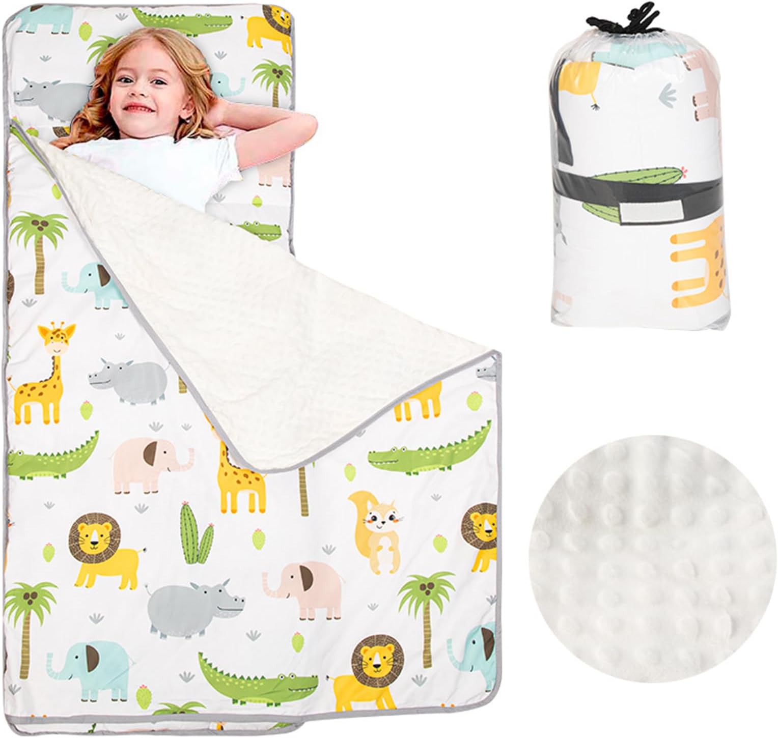 Beauenty Toddler Nap Mat, Children's Extra Long Sleeping Bag with Removable Pillow, Kids Preschool Seasons Wide Blanket, Toddler Travel Bed, 140x57cm