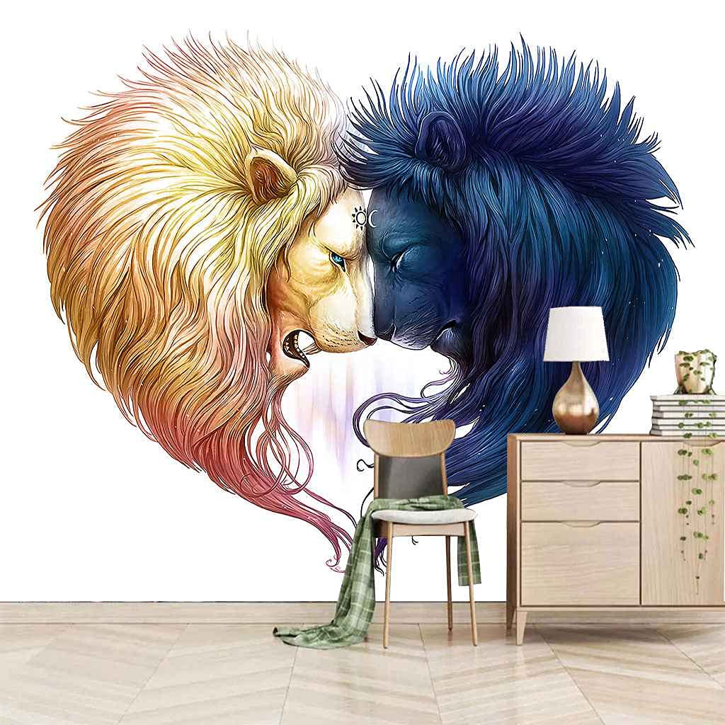 Peinture murale lion papier peint panoramique toile 3D haute définition