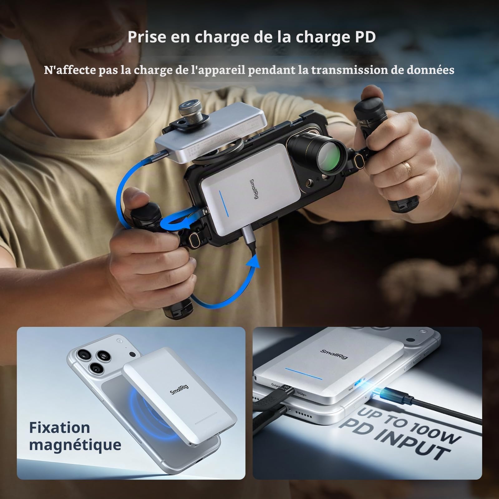 SMALLRIG SSD Portable 1 to, Jusqu'à 1000 Mo/s, USB-C, USB 3.2 Gen 2, Alu