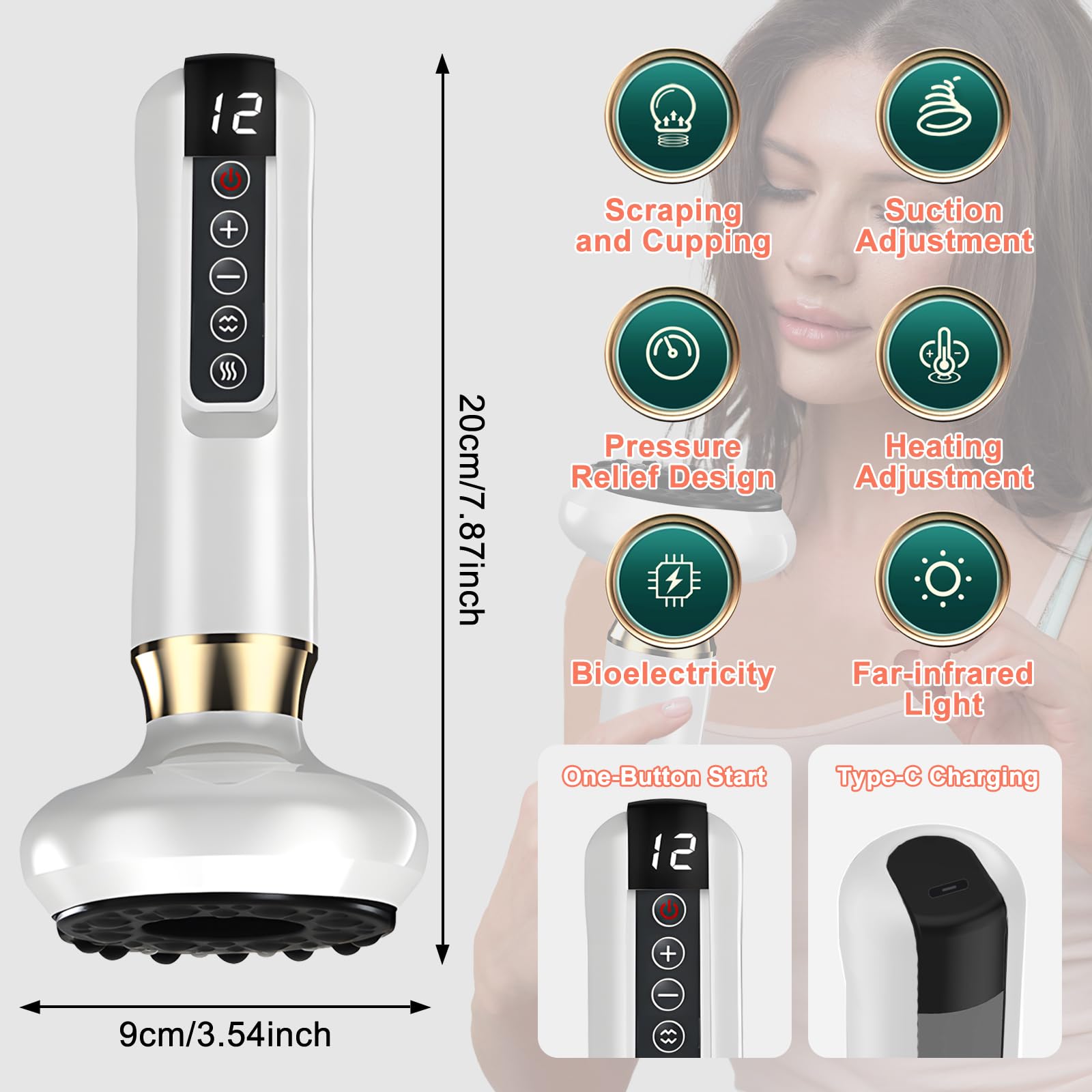 Dispositivo de Masaje de Ventosas Eléctrico,Masajeador Anticelulítico para Piernas/Abdomen/Manos, Dispositivo Anticelulítico,Cámara de Drenaje Linfático con 12 Programas y 4 Modos (Blanco)