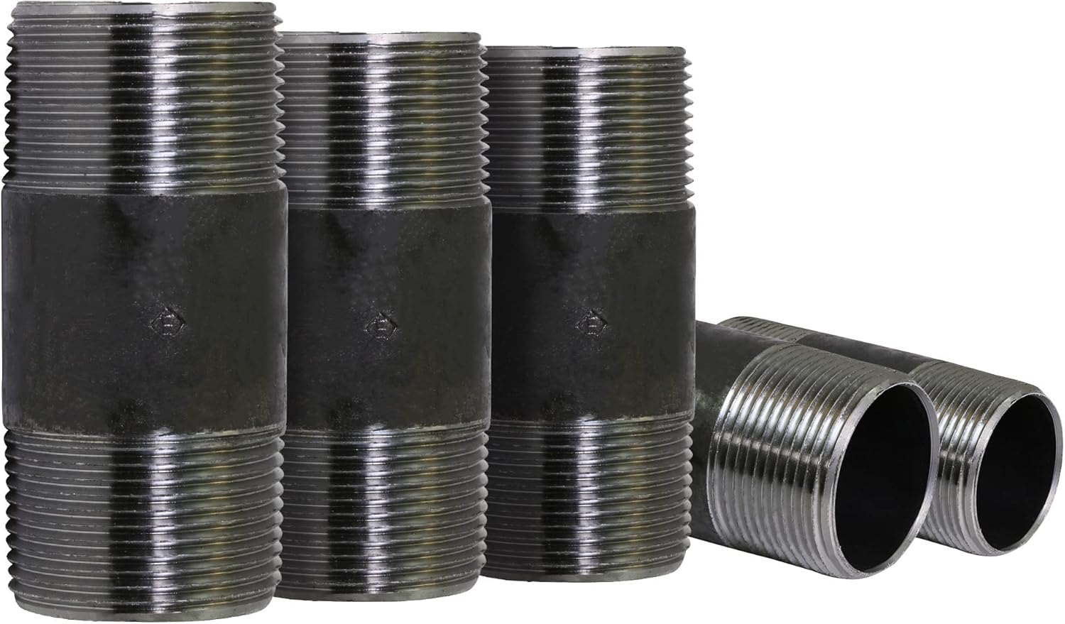 OQCM1140-5 Steel Nipple Pipe Fitting Threaded Schedule 40, 1-1/4 In. x 4 In, Black, 5 Pack