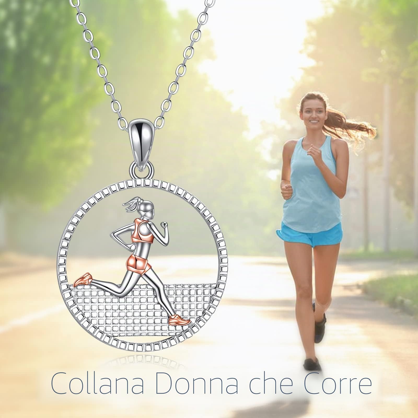 YFN - Regalo per maratoneti, collana da corsa per donne, in argento Sterling, ciondolo corridore, argento Sterling, senza gemme