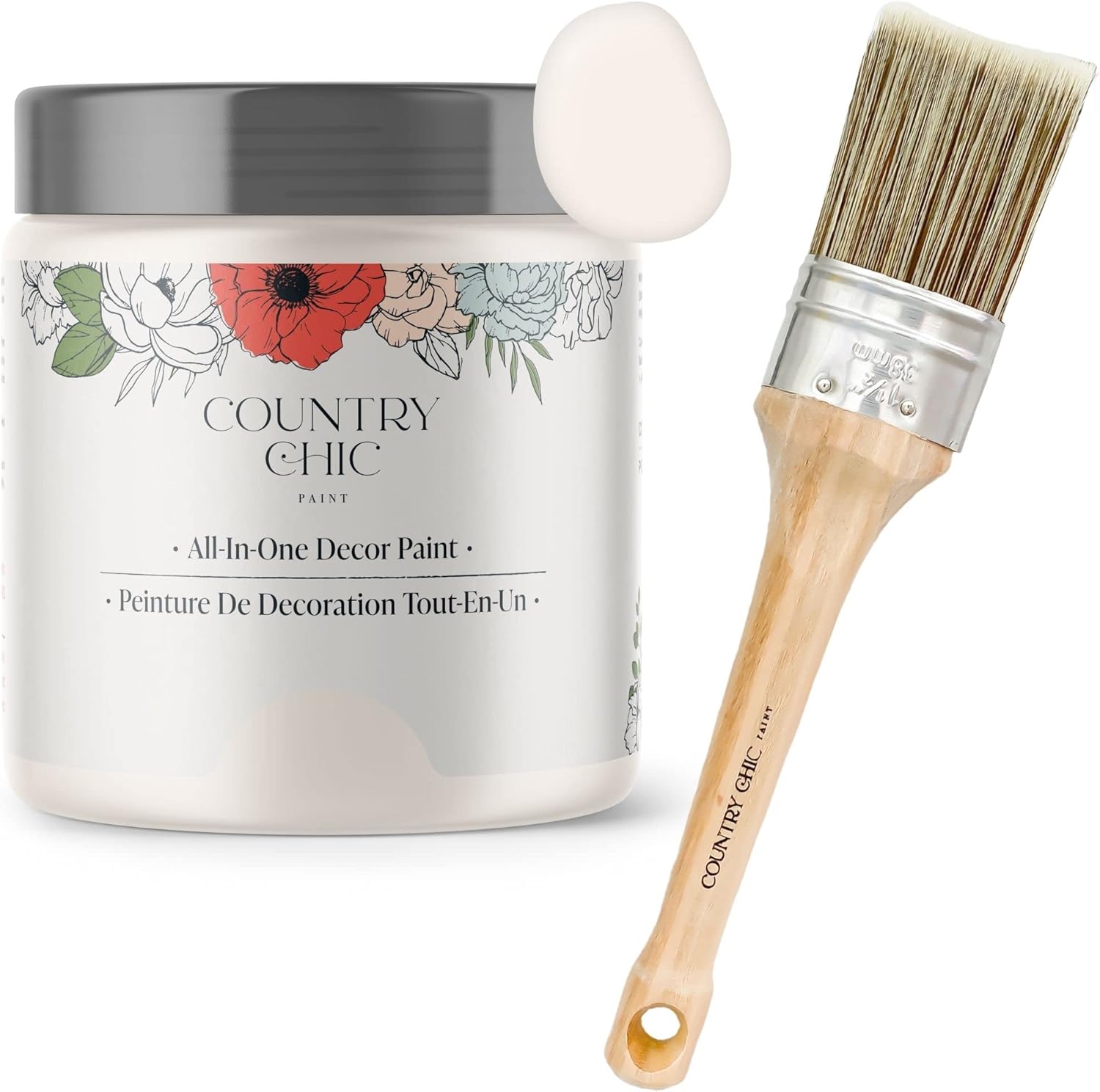 Chalk Style Paint + Paint Brush Bundle - for Furniture, Home Decor, Crafts (Color: Crinoline [pint - 16 oz] - Off White)