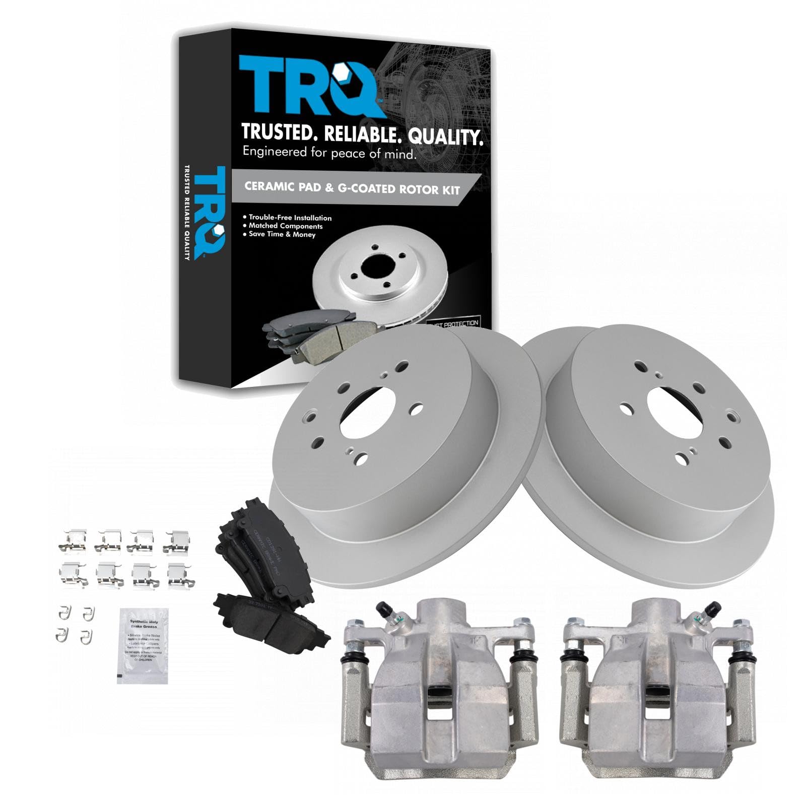 TRQ Rear Brake Pad and Rotor Set Ceramic Coated Rotors Calipers