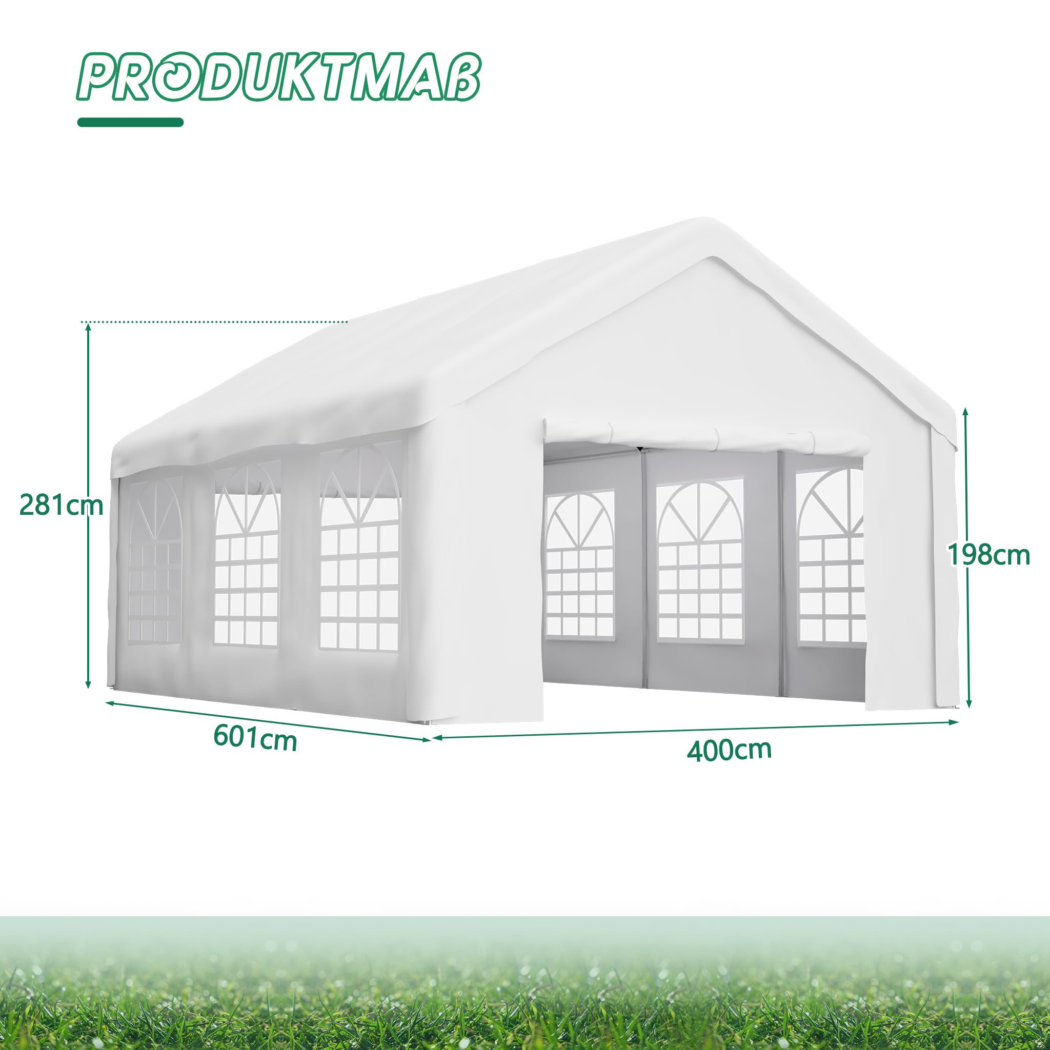 Pavillon 4x6 m, Faltpavillon, Wasserdicht, Winterfest, Pop Up Pavillon, UV Schutz Gartenpavillon mit 4 Seitenteilen, Partyzelt mit Fenstern für Camping Party, Weiß