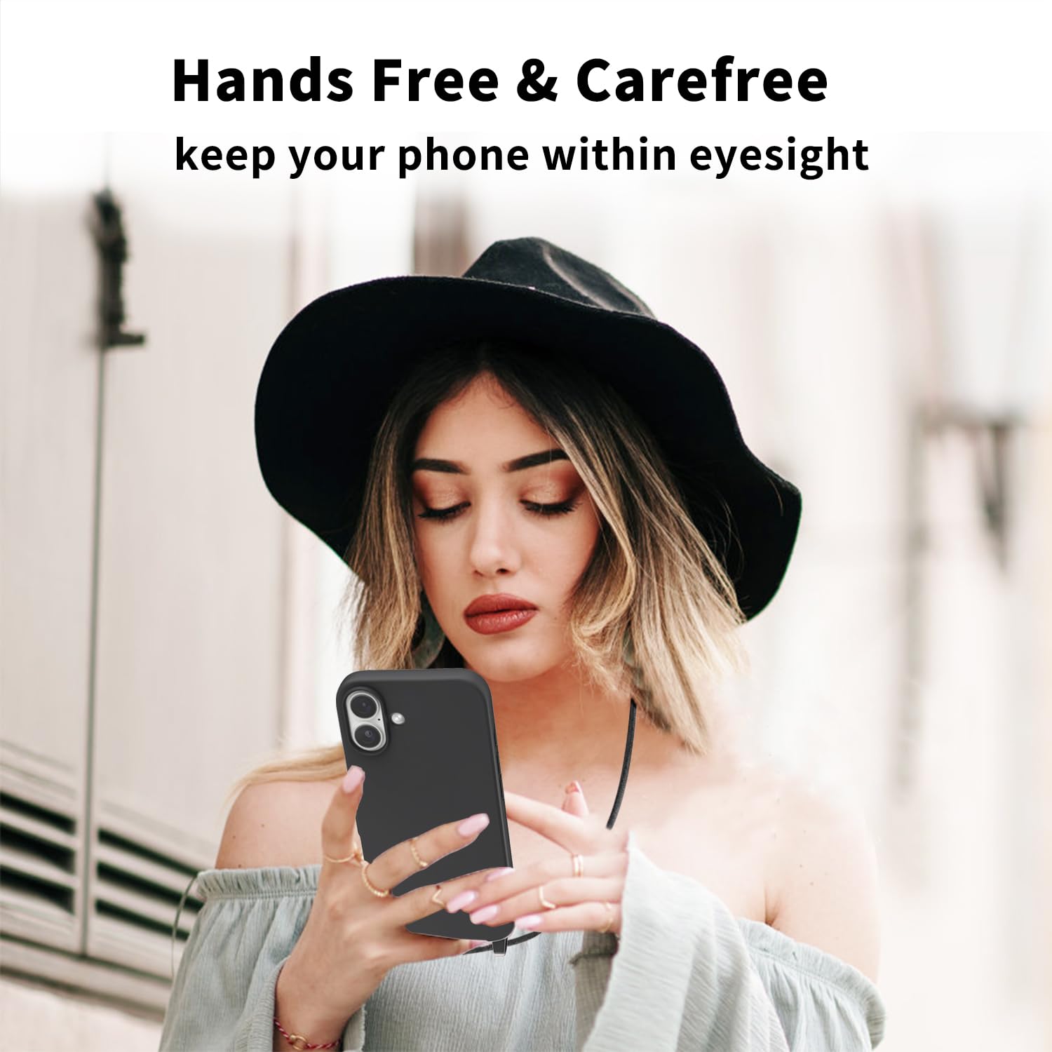 AOMYKE Cover per iPhone 16 con Cordino, Custodia con Laccio Collana Tracolla Collo Liquido Silicone Antiurto TPU Antiurto AntiGraffio Case - Nero
