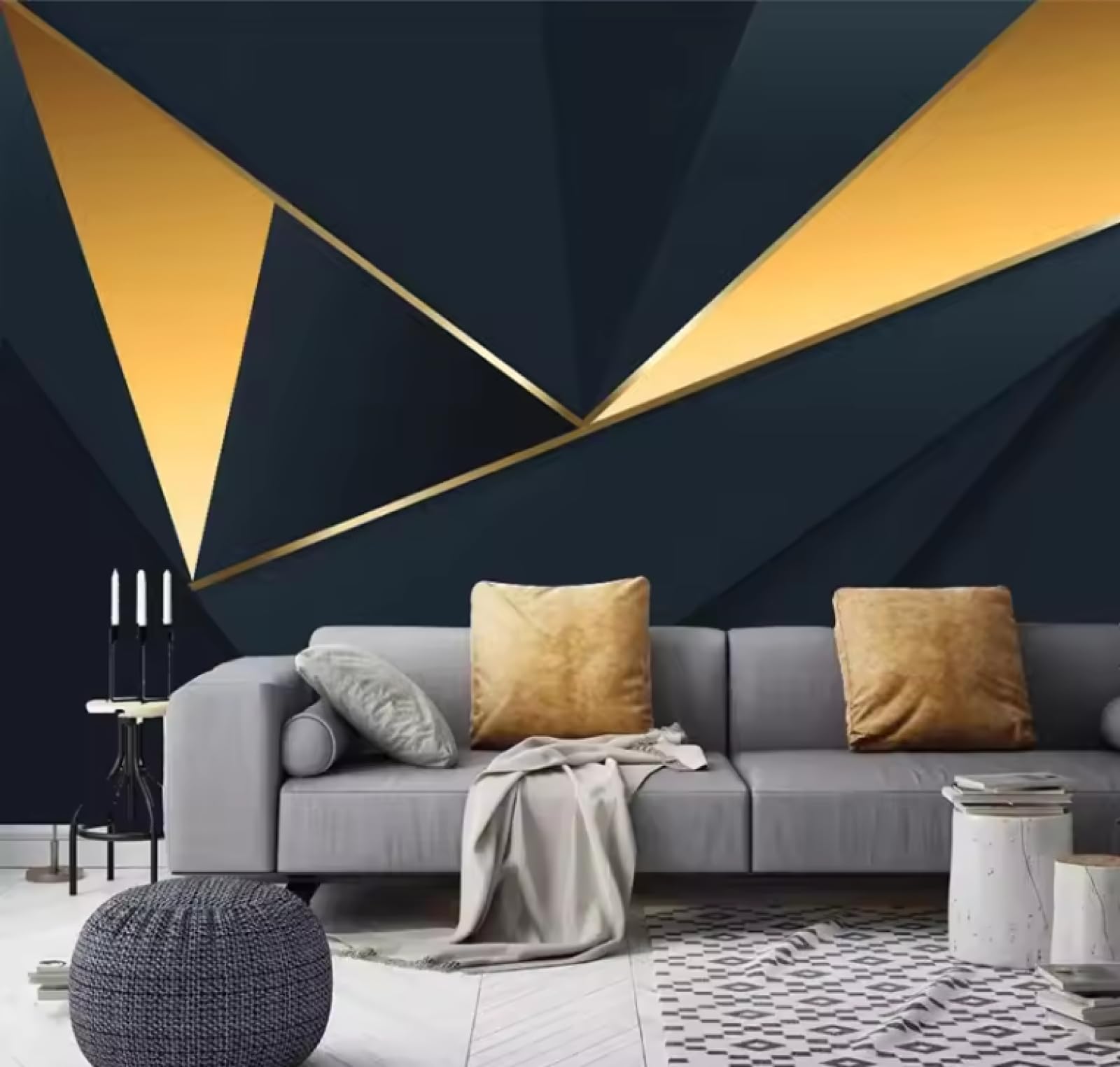 Mural tapeta 3D tapeta złota linia abstrakcyjna geometria mural tapeta tkanina salon tło wystrój domu, 3D, 430 x 300 cm