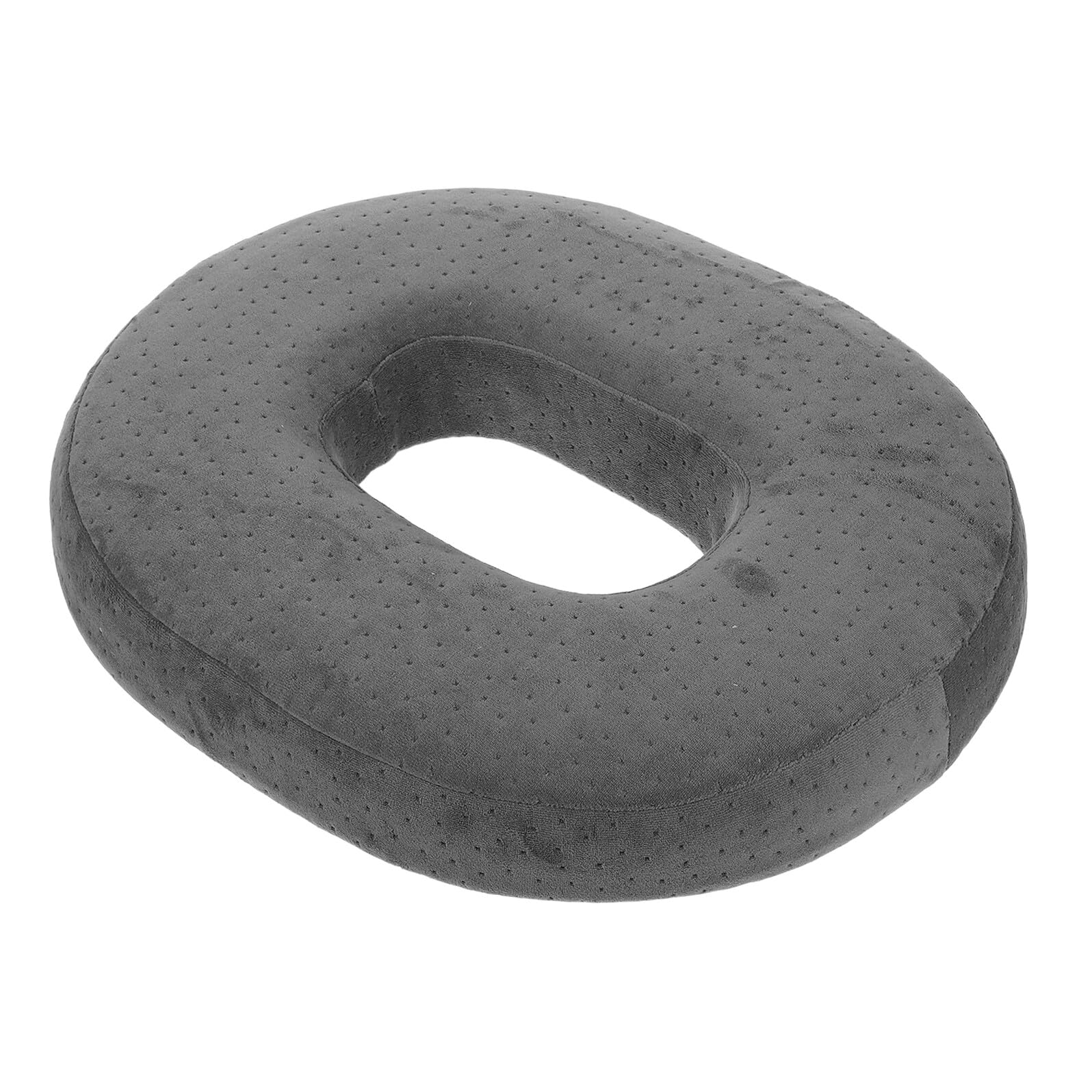 Almohadilla de Asiento Ergonómica de Espuma Viscoelástica con Centro Hueco Tamaño 43X35X7 CM Cojín Ovalado de Terciopelo Gris Transpirable para Silla de Oficina y Taburete
