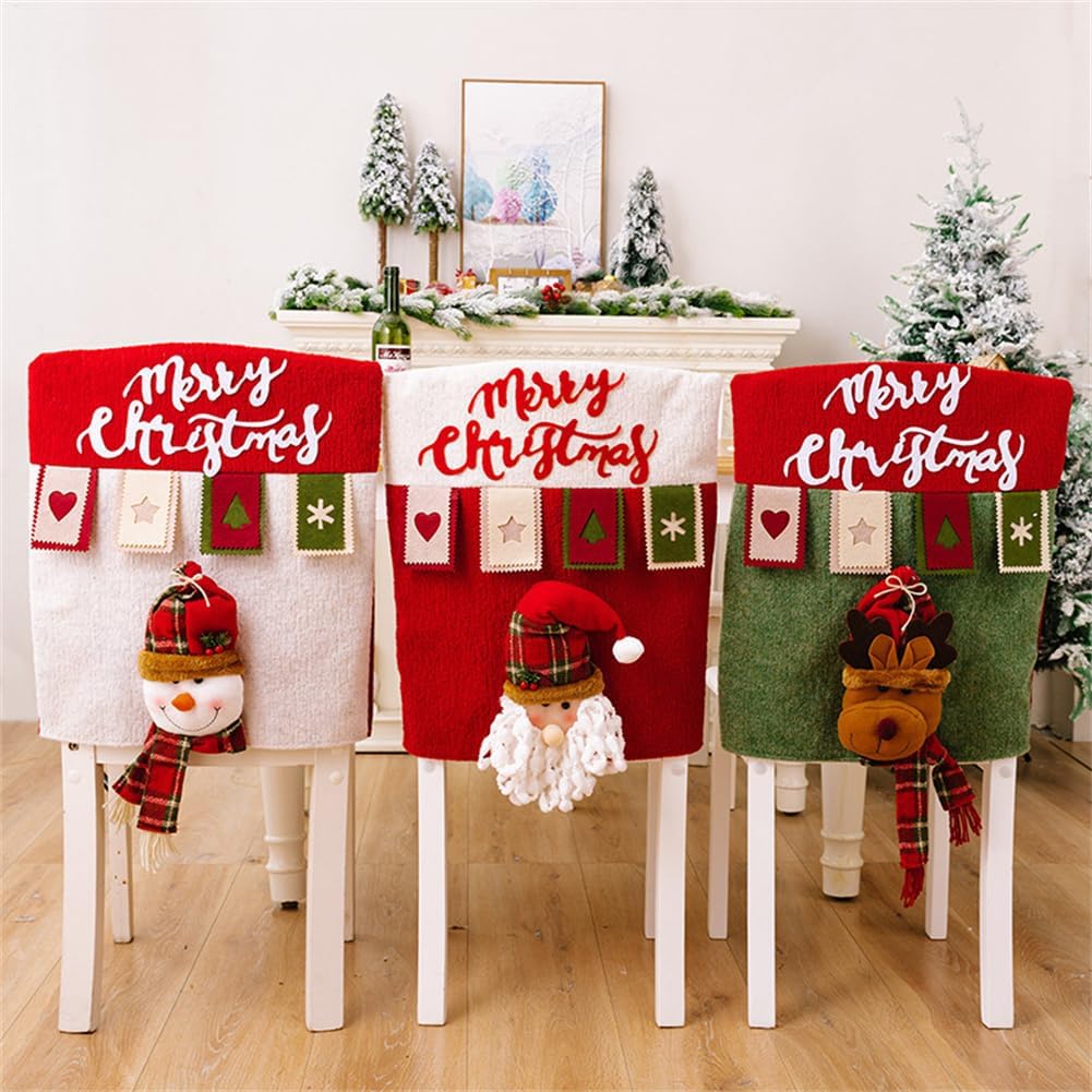 Christmas Chair Covers, 3D High Back Christmas Themed Chair Covers, Santa Claus Snowman Reindeer Cute Chairs Covers Set of 2/4/6 for Dinning Room Party Holiday Decoration (6, F-Style)