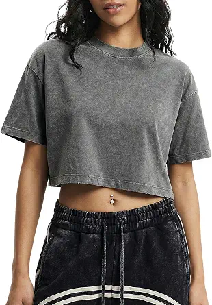  Cropped T Shirts for Women Vintage Tees Acid Wash Crop T-Shirts Oversized Cotton Tshirt
