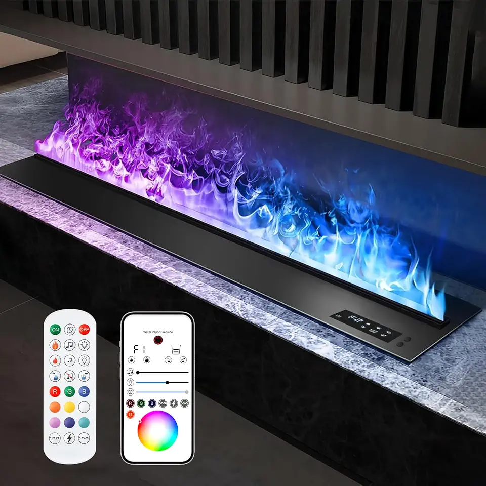 Lareira A Vapor De Água Embutida, Multicolorida, Chama Atomizada Realista, Elétrica, Com Controle Manual E Remoto, Cabo Alimentação 1,5 M, Tamanho: C 31,5 X L 7,87 8,27 Pol.