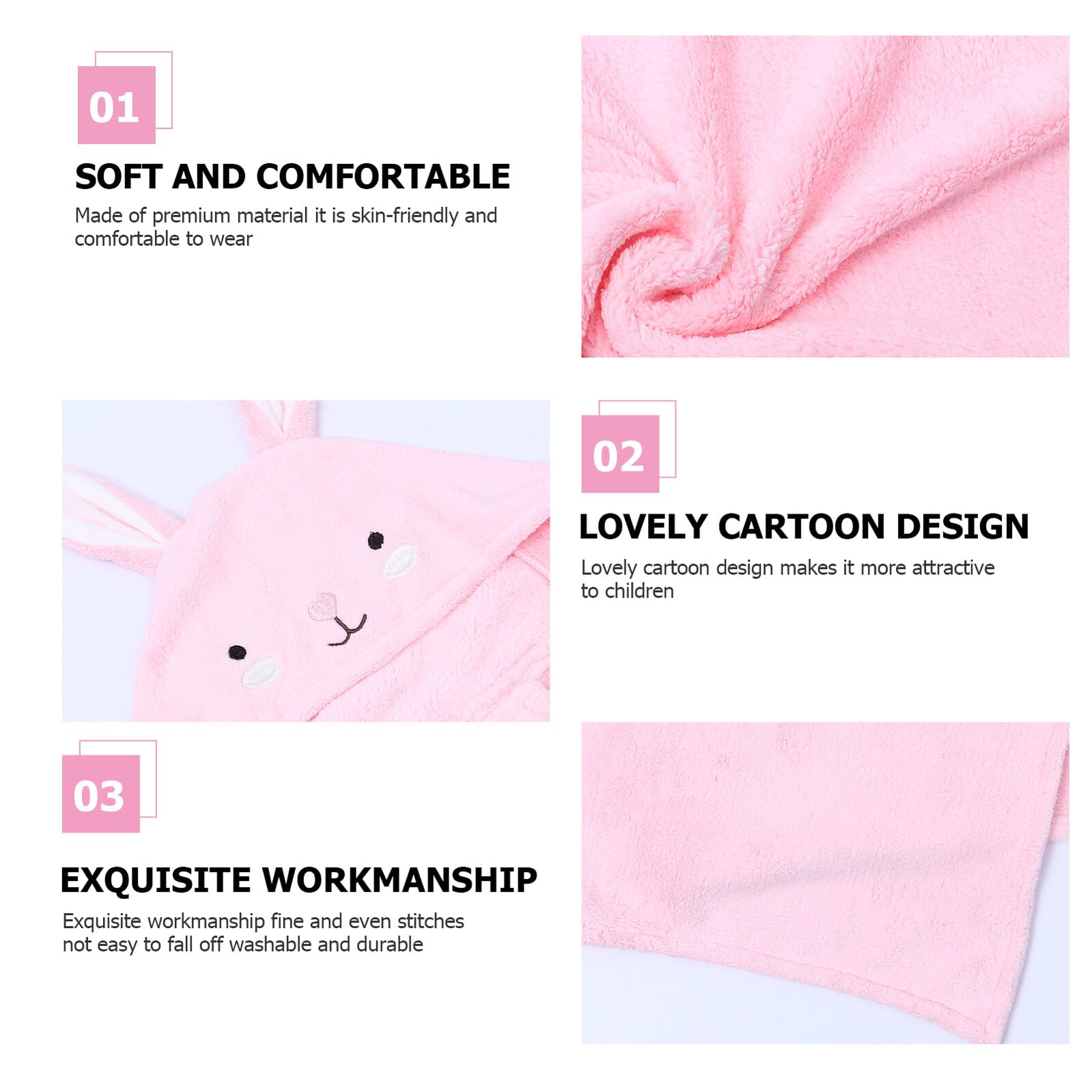 GARVALON Kapuzenbadetuch mit Niedlichem Cartoon Design Atmungsaktiv Weich und Warm Saugfähiger Badeponcho für Mädchen und Jungen Pinker Hasen Motiv Bademantel