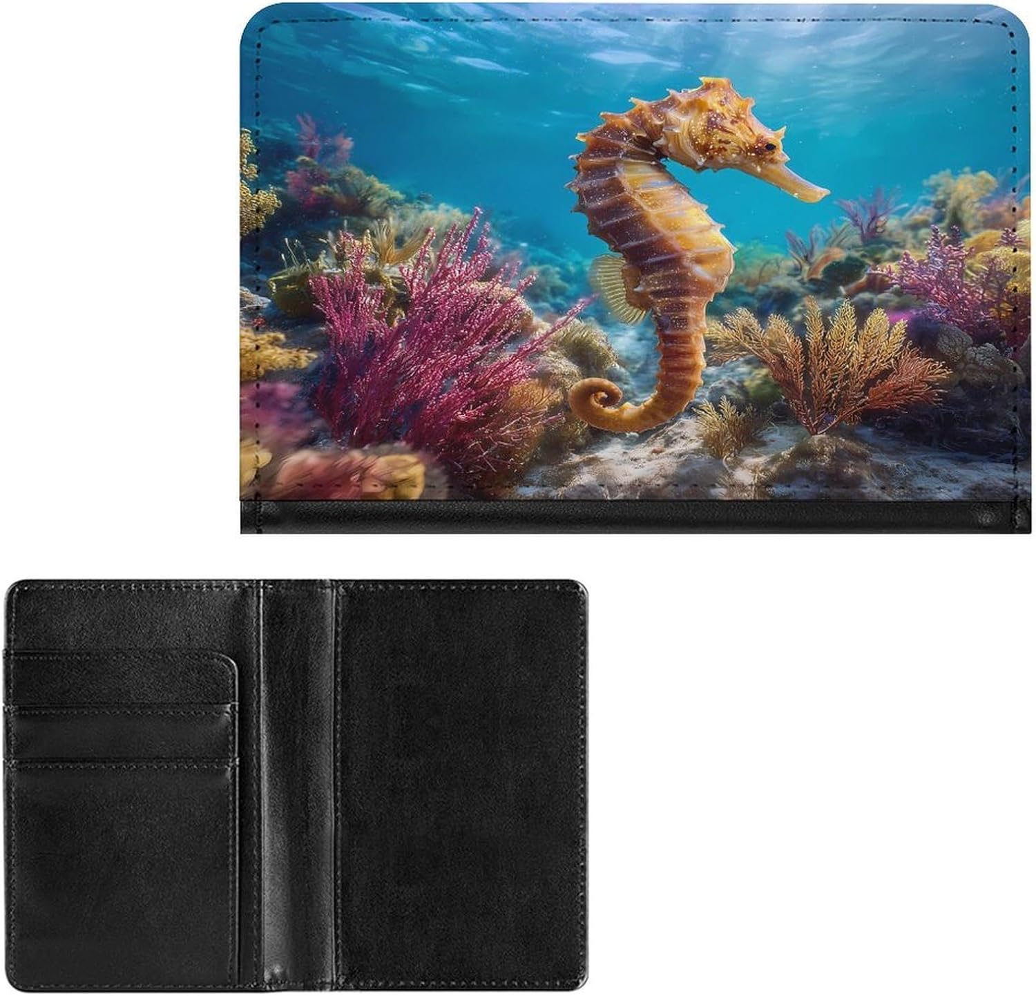 Seahorse in Ocean Travel Passport Holder Passports Protective Cover for Women Men with Card Slots