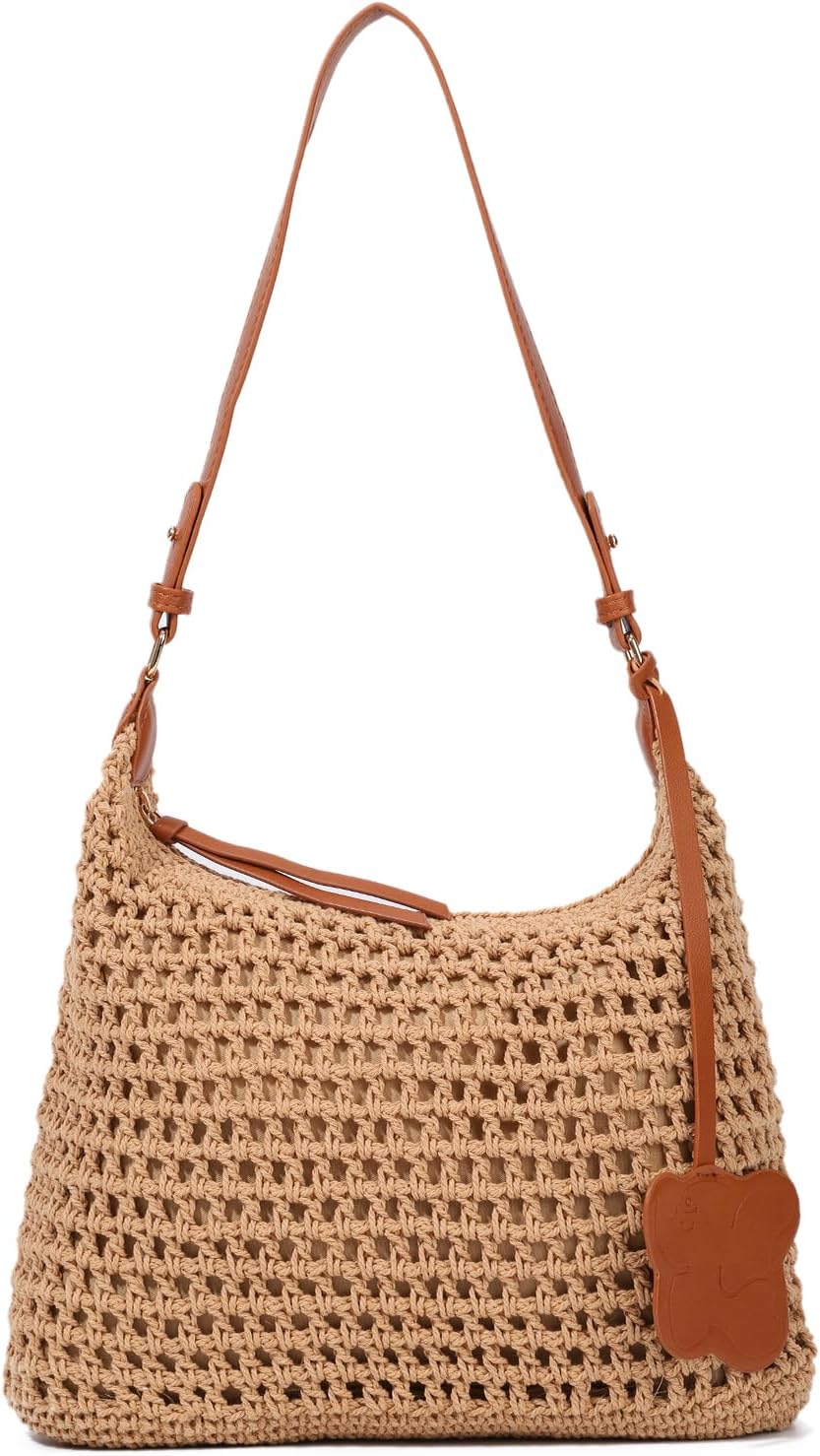 Women Handmade Crochet Hobo Purse Bag, Summer Beach Tote Bag, Knitted Vacation Travel Boho Bohemian Handbag 2026