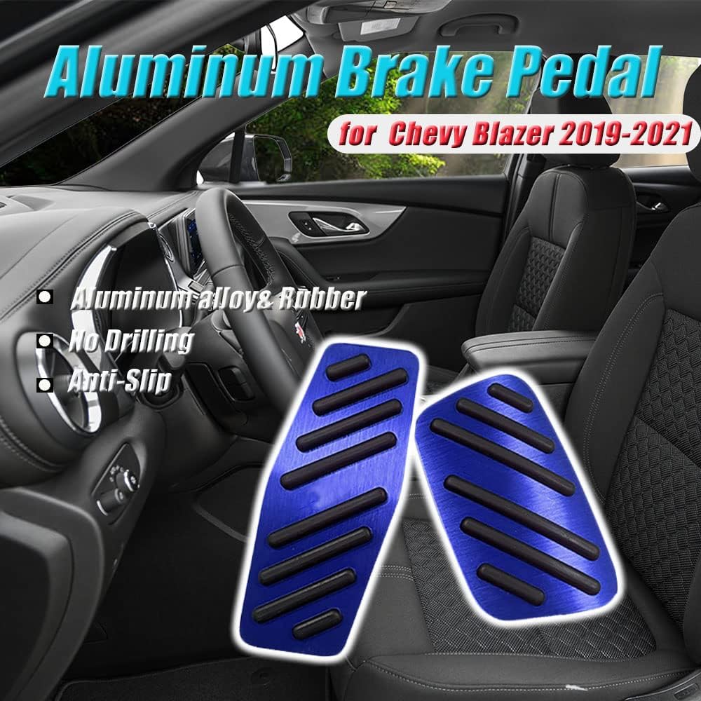 BOYUER for Chevy Blazer 2019 2020 2021 2022 2023 2024 2025 2PCS Aluminum Anti-Slip No Drilling Brake and Gas Accelerator Pedal Pad Cover Foot Pedal Pads Kit Interior Decoration Accessories (Blue)