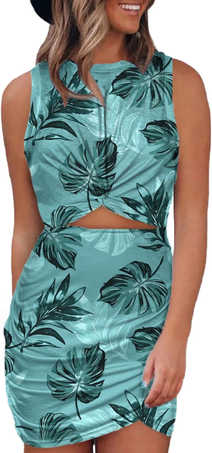 Acelitt Women's 2026 Summer Sleeveless Tank Dresses Cut Out Twist Bodycon Wrap Party Evening Mini Dress - Image 4