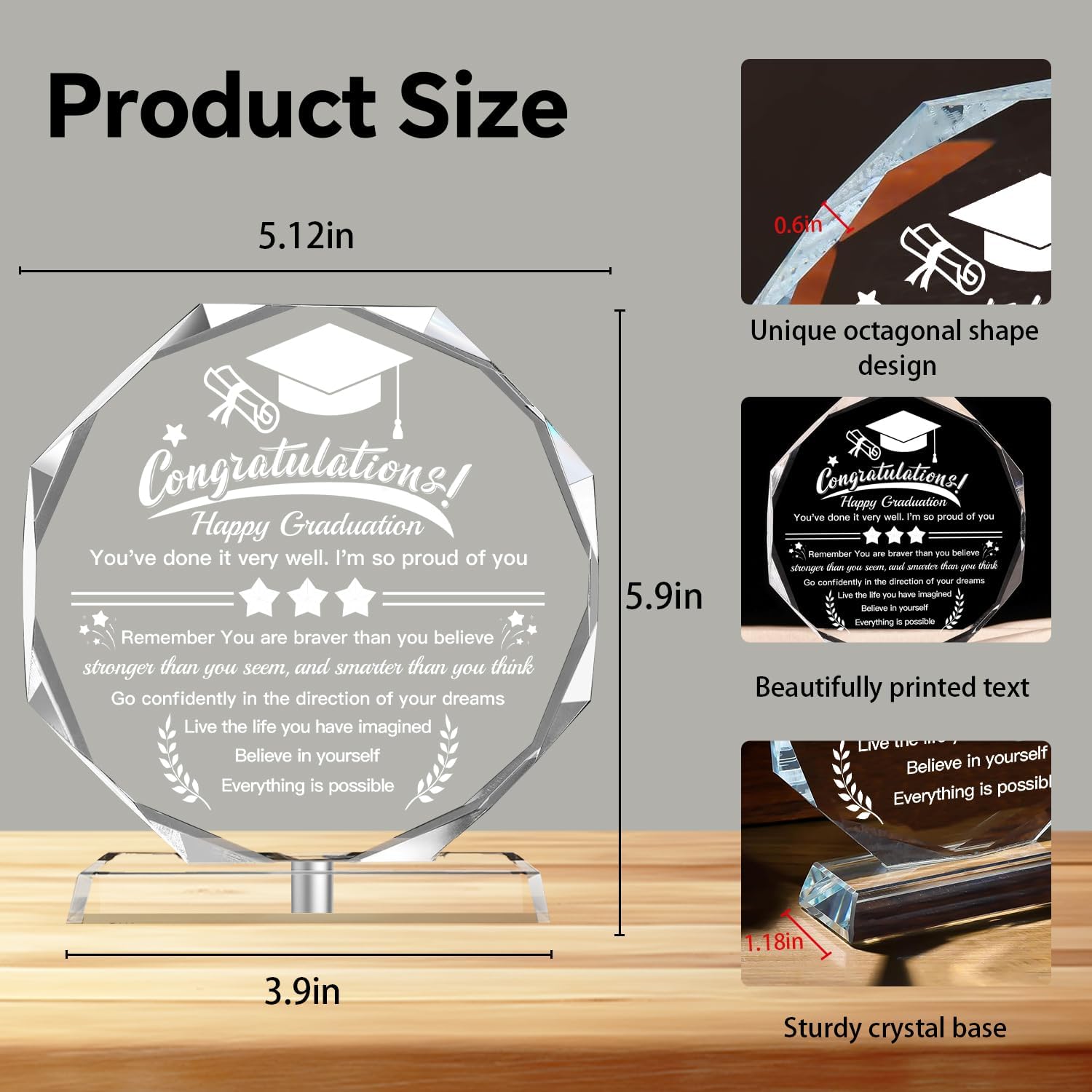 Graduation Gifts 2026, High School College Masters Degree PHD Graduation Gifts for Students, 3D Laser Engraved Crystal Keepsake for Women Men Girls Daughter Son Unisex (Octagon)