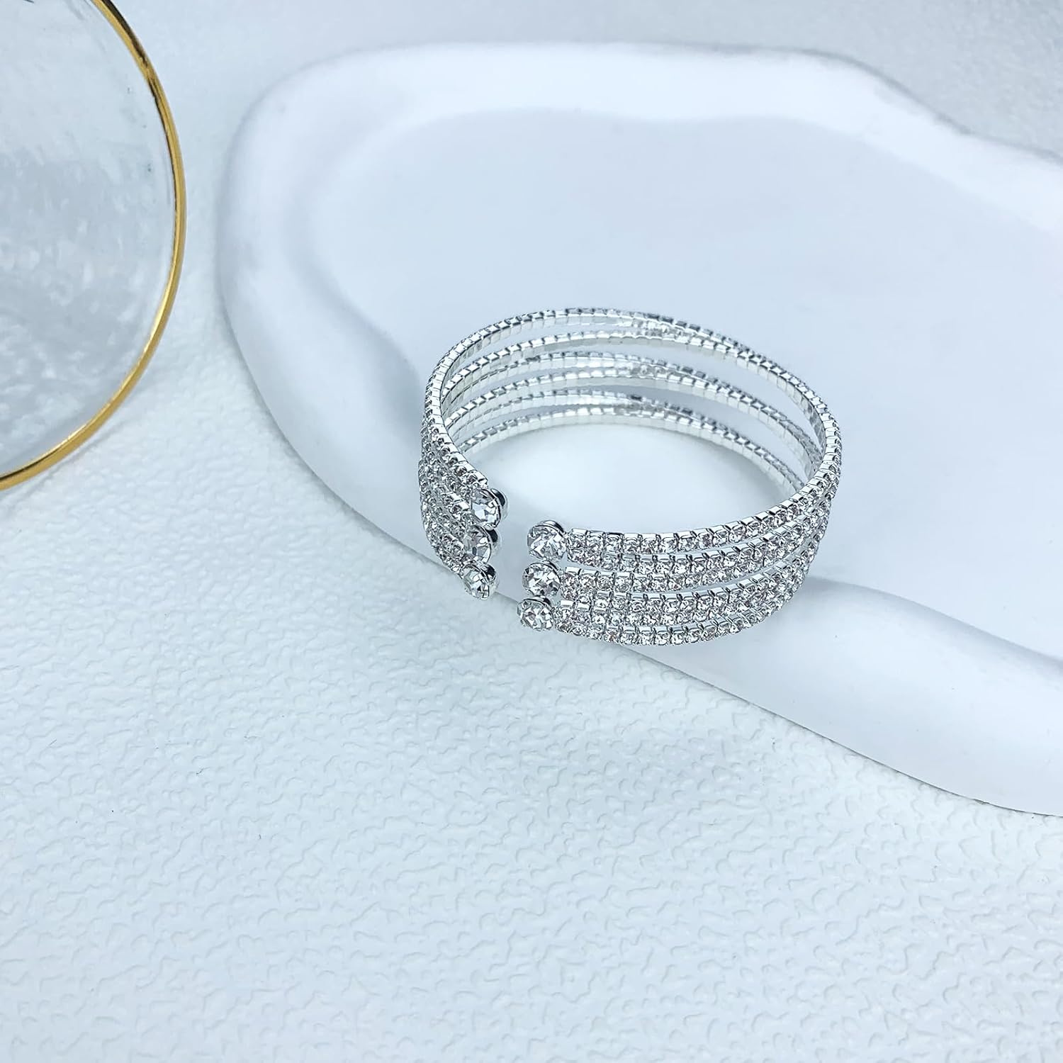 YBMYCM Bling MultiLayer Crystal Rhinestone Cuff Bracelet Gold Silver Cuff Bracelet for Women as Prom Party Wedding Dating Jewellery Accessory Silver 6 image 6 of 7 B0CWGRSK6P