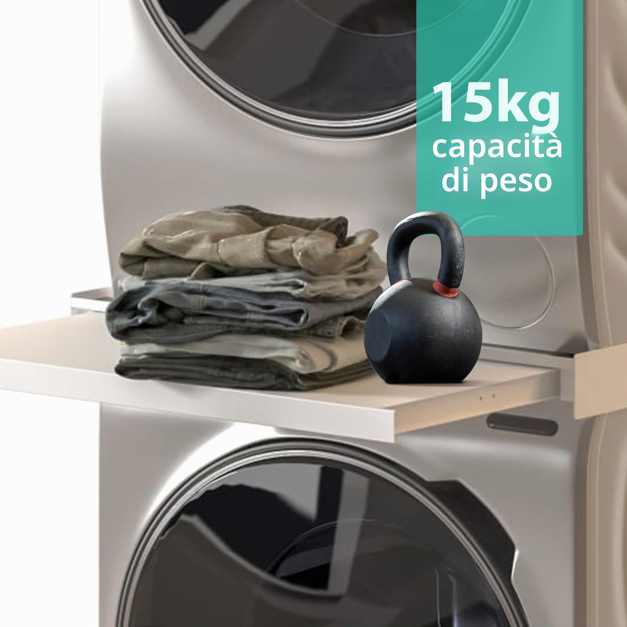 Hd-Line - Kit di montaggio universale - Per lavatrici e asciugatrici, con ripiano estraibile, anti-vibrazione e anti-ribaltamento, Dimensioni (60x60x6,8 cm, fino a 15 kg)