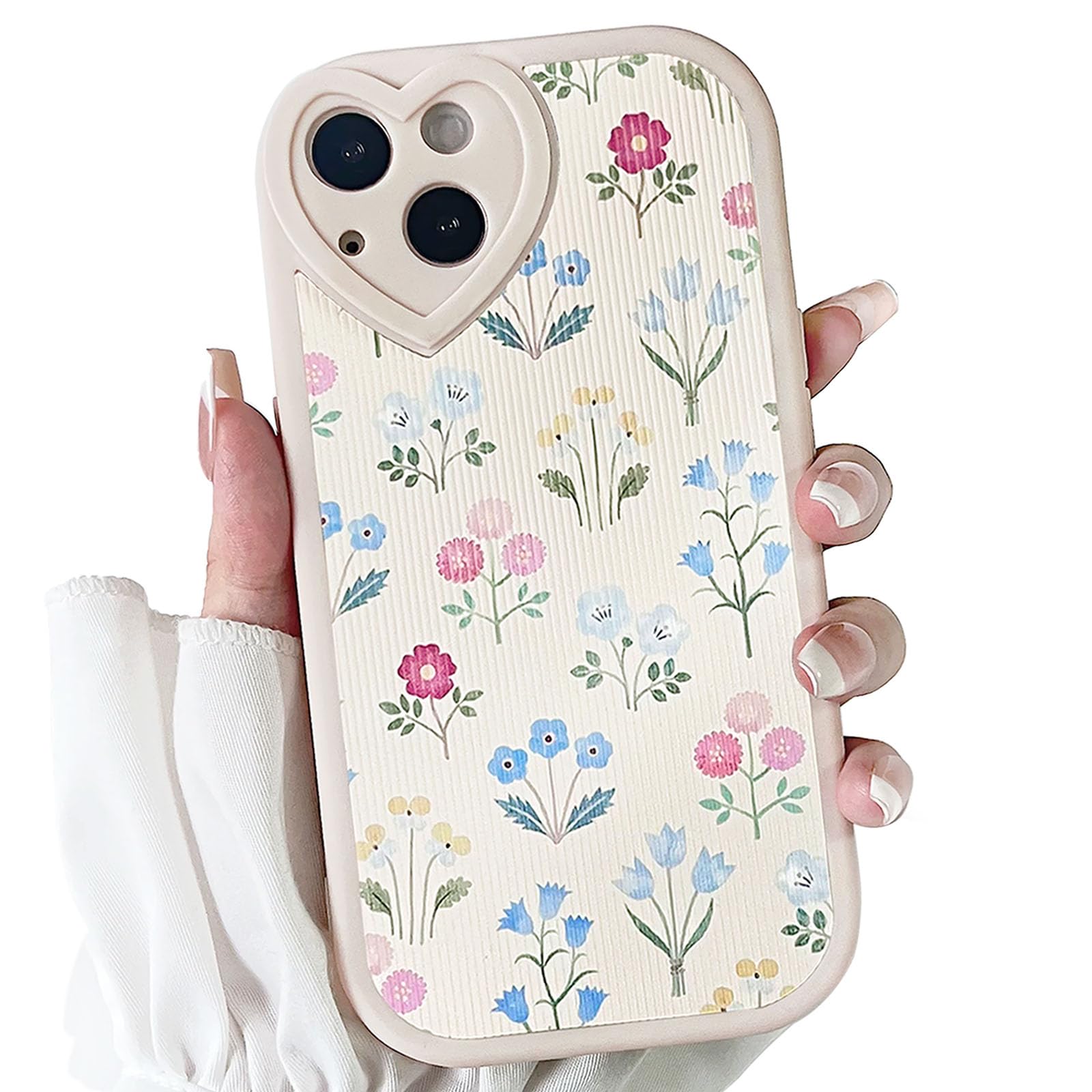 Lovmooful Compatible for iPhone 14 Case Cute Oil Flower Floral Leaf with Love Lens Bumper Protector for Girls Women Soft TPU Shockproof Protective