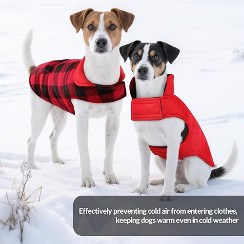 Miniatura 6 de ASENKU - Abrigo de invierno para perros, diseño a cuadros reversible, impermeable, para climas fríos, para perros pequeños, medianos y grandes