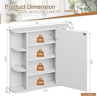 Vista 3 de Meilocar Botiquín de baño, armario de espejo de baño montado en la pared con 6 estantes laterales abiertos, armario de pared blanco con espejo