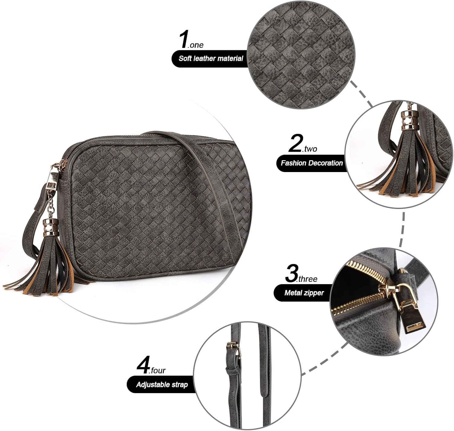 AFKOMST Woven Crossbody Bags for Women Small Summer Purse and Boho Cross Body Handbag with Tassel, Vegen Leather | Fit Long Wallet, Spacious Room - Image 7