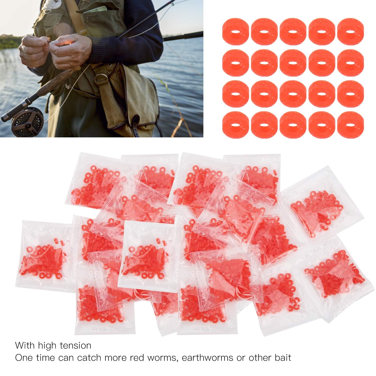 Alomejor 100 Sacs d'appâts de Granule de pêche Bandes Anneaux en Caoutchouc pour Les Plates-Formes de Cheveux de pêche à la Carpe et Les Crochets Correspondent