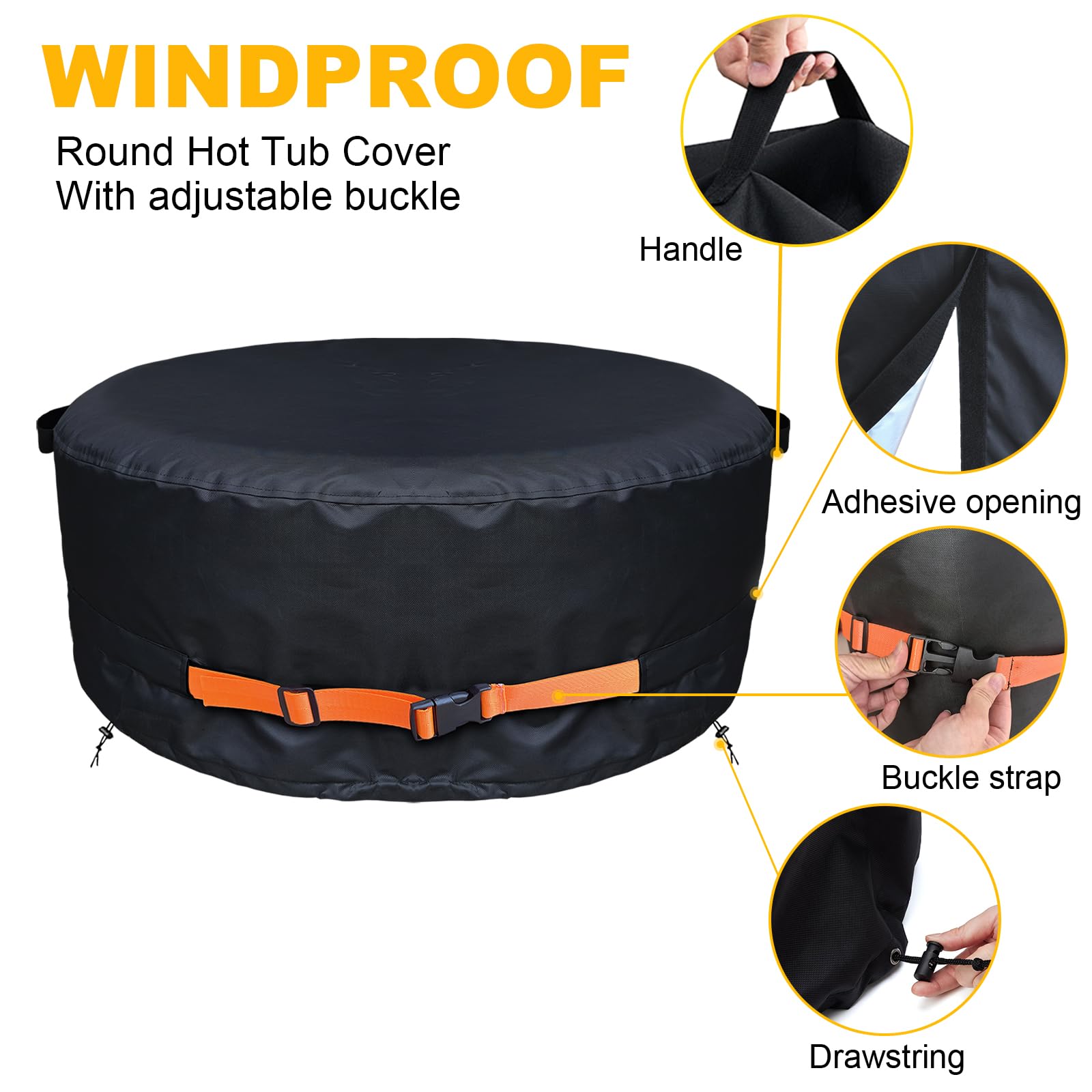 Funda redonda para jacuzzi de 86.6 x 27.5 pulgadas, cubierta impermeable de cobertura completa, se adapta a la mayoría de jacuzzis inflables para 6 personas, color negro