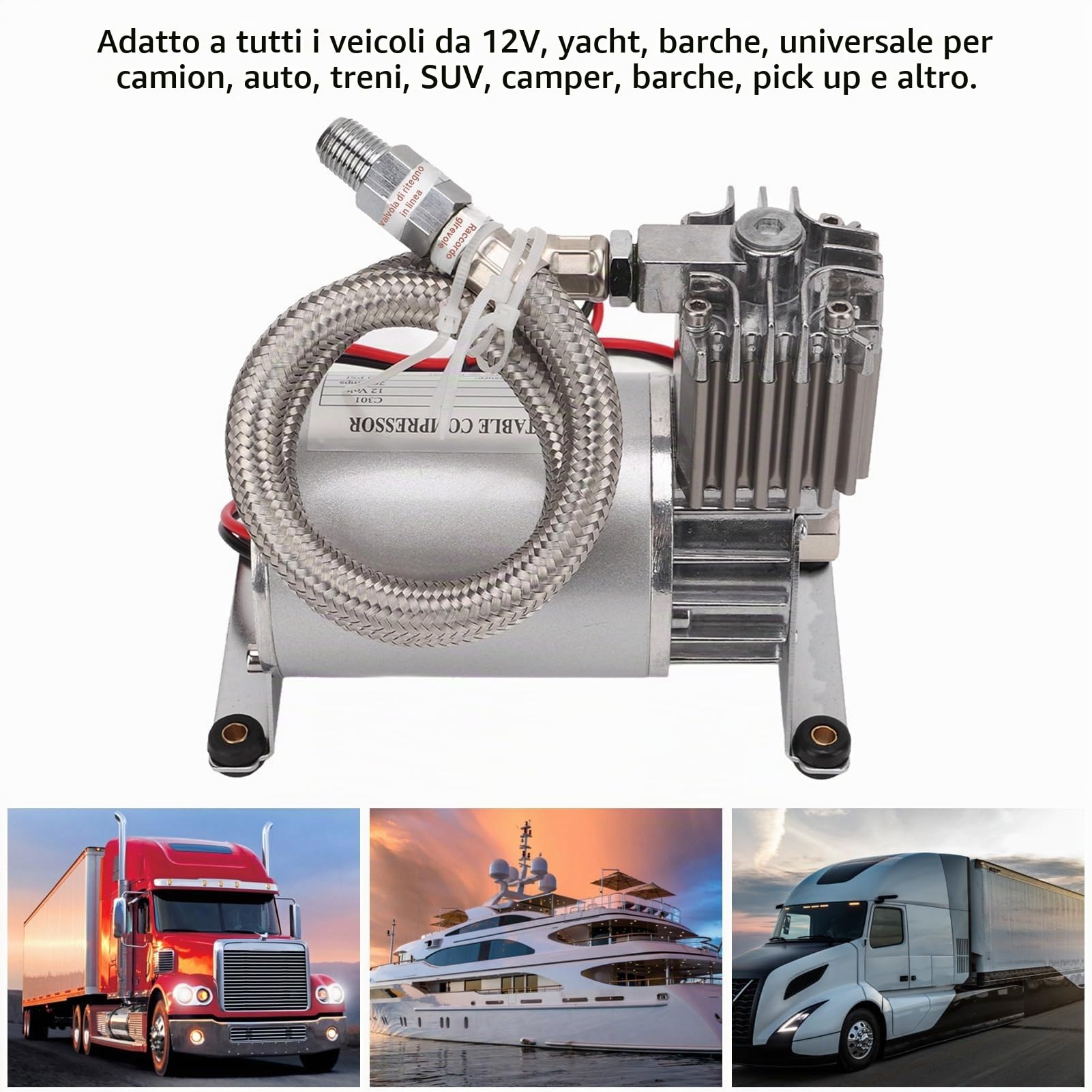 Compressore d'Aria per Impieghi Gravosi, Metallo 20A Compressore d'Aria a Tromba per Treno a Risposta Veloce Affidabile e Stabile per Veicoli a 12V Barche per Yacht