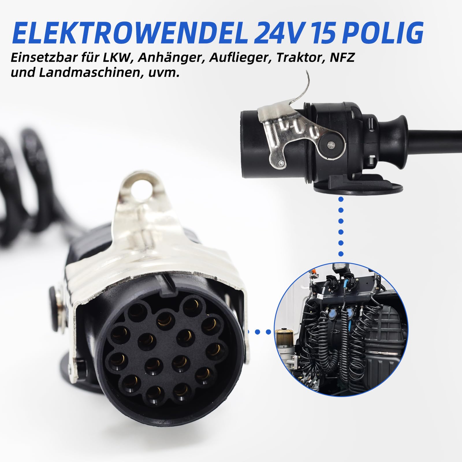 24V Kabeltrommel, 15-polig, 3,8 m, für Schwerlast-LKW-Anhänger, Nutzfahrzeuge, Sattelauflieger, anhängerspezifisches 15-poliges Adapterkabel