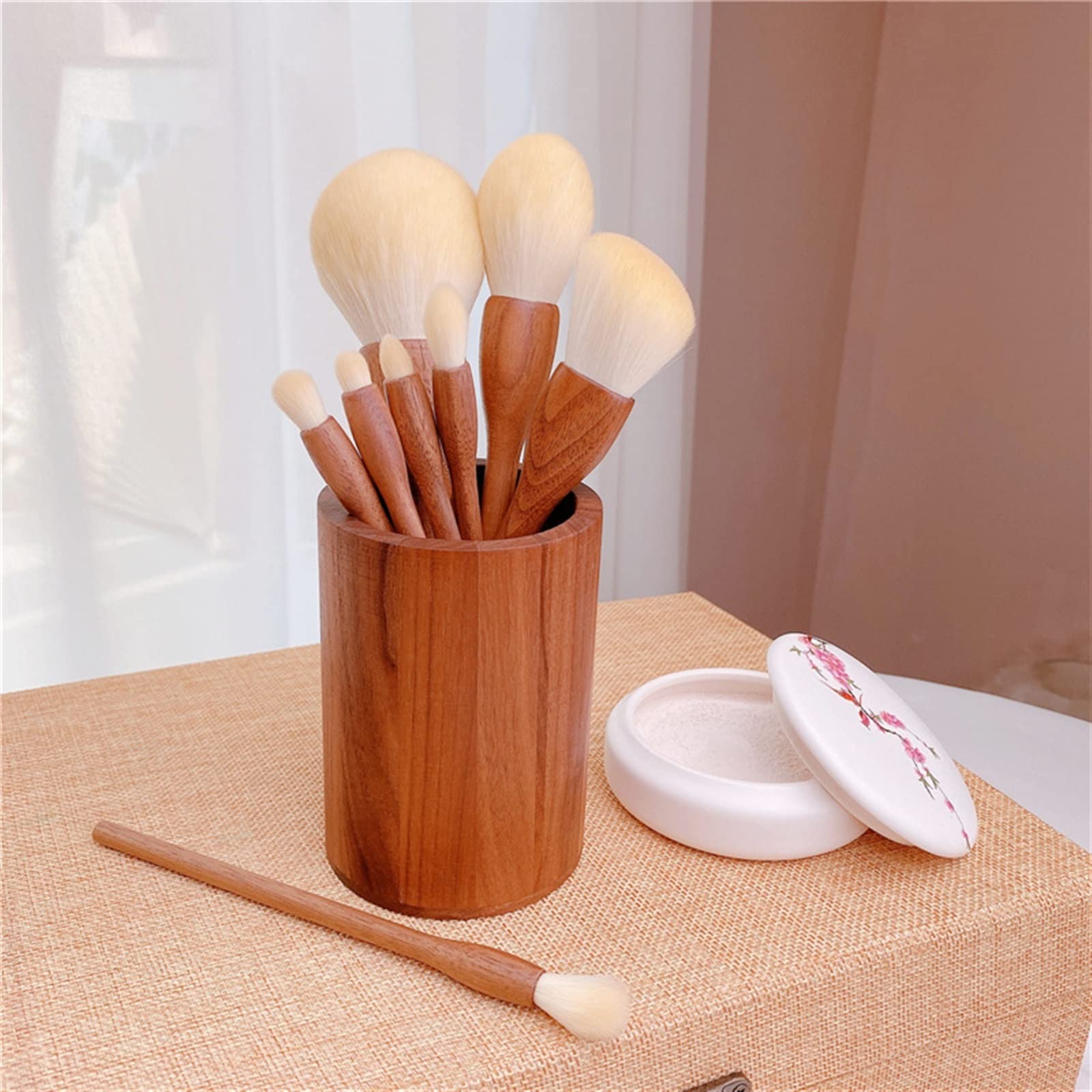 Foundation-Pinsel, Make-up-Pinsel-Set, 8-teilig, Walnuss-Make-up-Pinsel-Set, Kosmetik-Puder-Rouge-Beauty-Tool