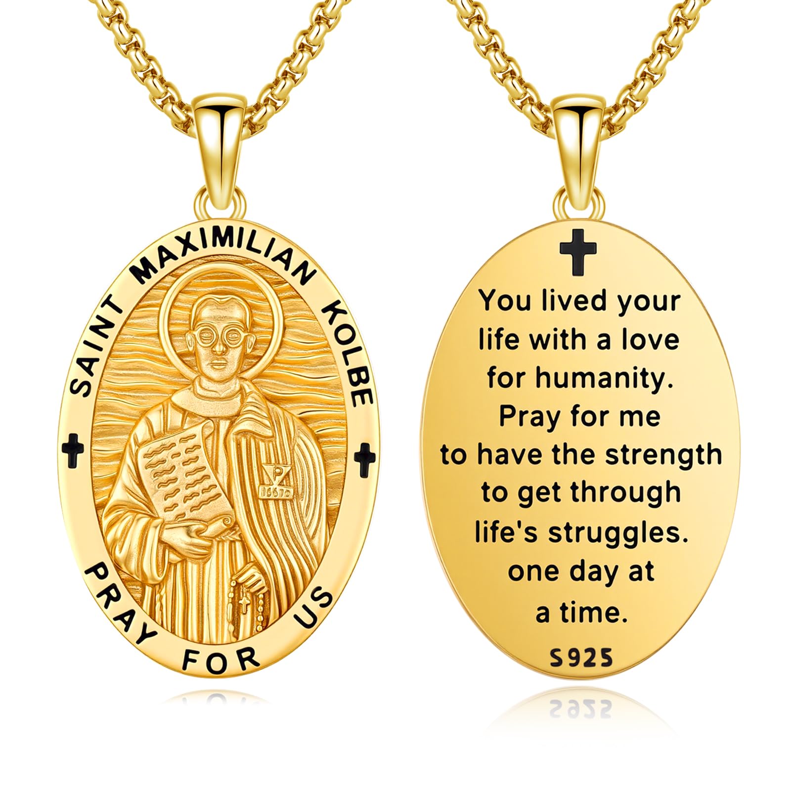 Silver/14K Gold Patron Saint Medal Amulet Necklace for Men Women