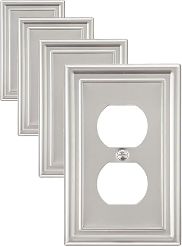 Miniatura 1 de Paquete de 4 placas de pared dúplex, cubierta de salida de níquel satinado, placa de pared de metal para toma de corriente, tamaño mediano, serie