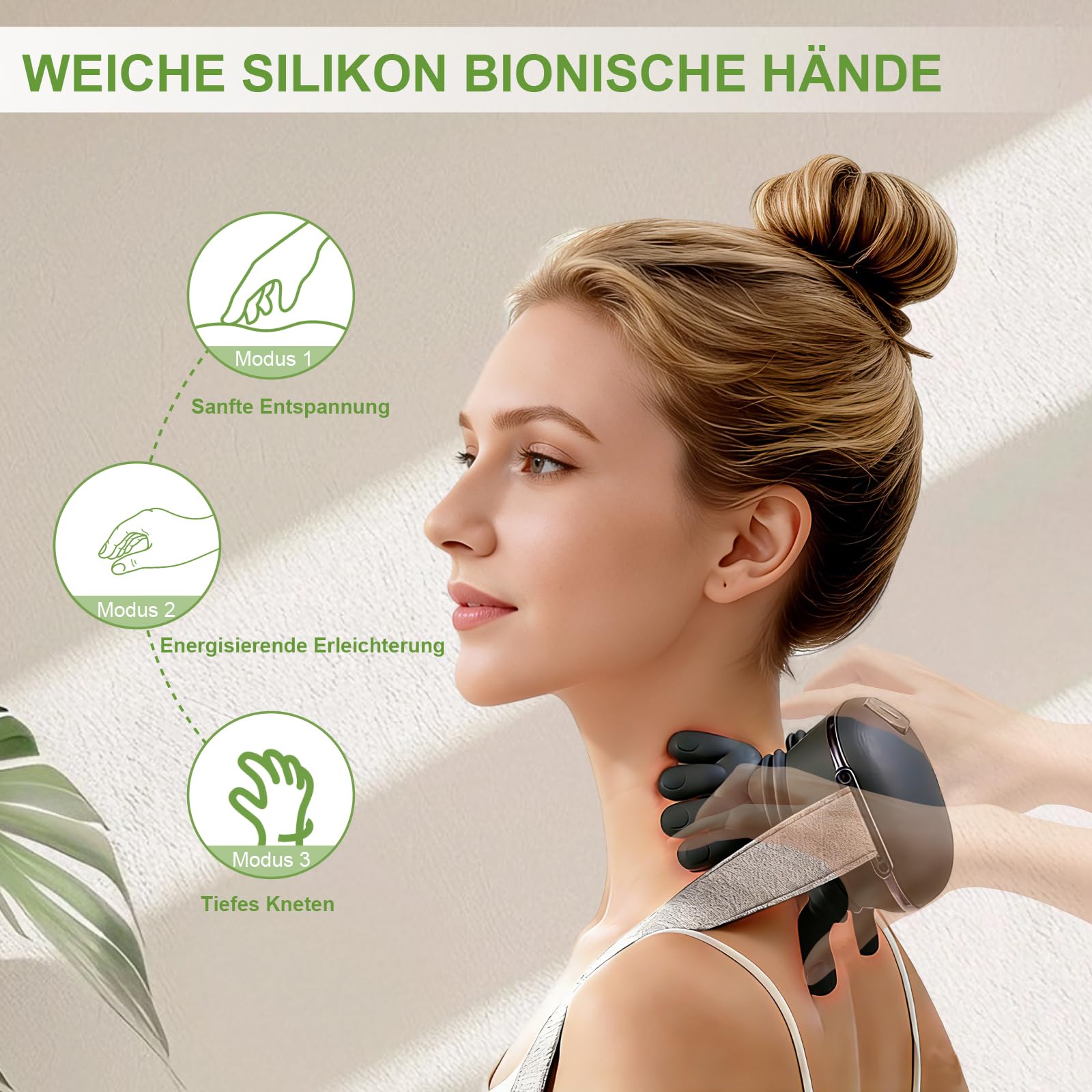 Dispositivo de masaje cervical biónico, dispositivo de masaje de espalda con función de calor, dispositivo de masaje portátil 4D de profunda penetración, 3 métodos de masaje (Negro)