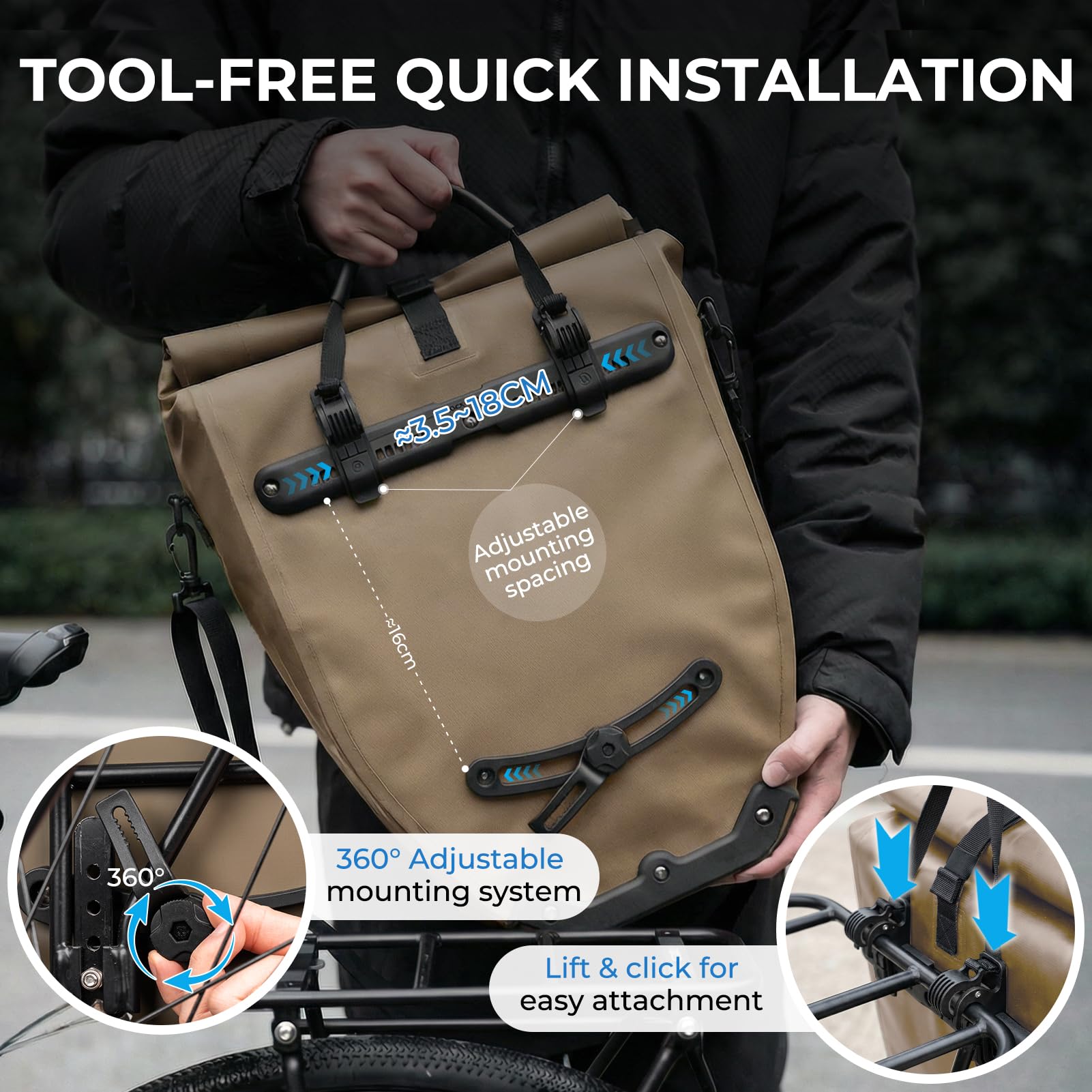 ROCKBROS Borsa da Portapacchi per Bici, Impermeabile e Riflettente 20L, Set 2 Pezzi con Maniglia e Tracolla, Borsa Posteriore per Ciclismo, Cicloturismo, Bikepacking